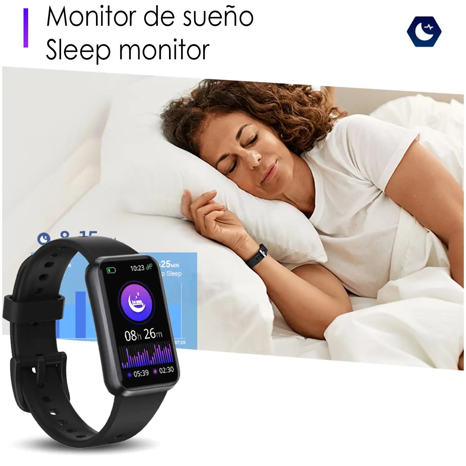 Brazalete inteligente T54B con monitor de tensión y O2. Varios modos deportivos, notificaciones de apps.