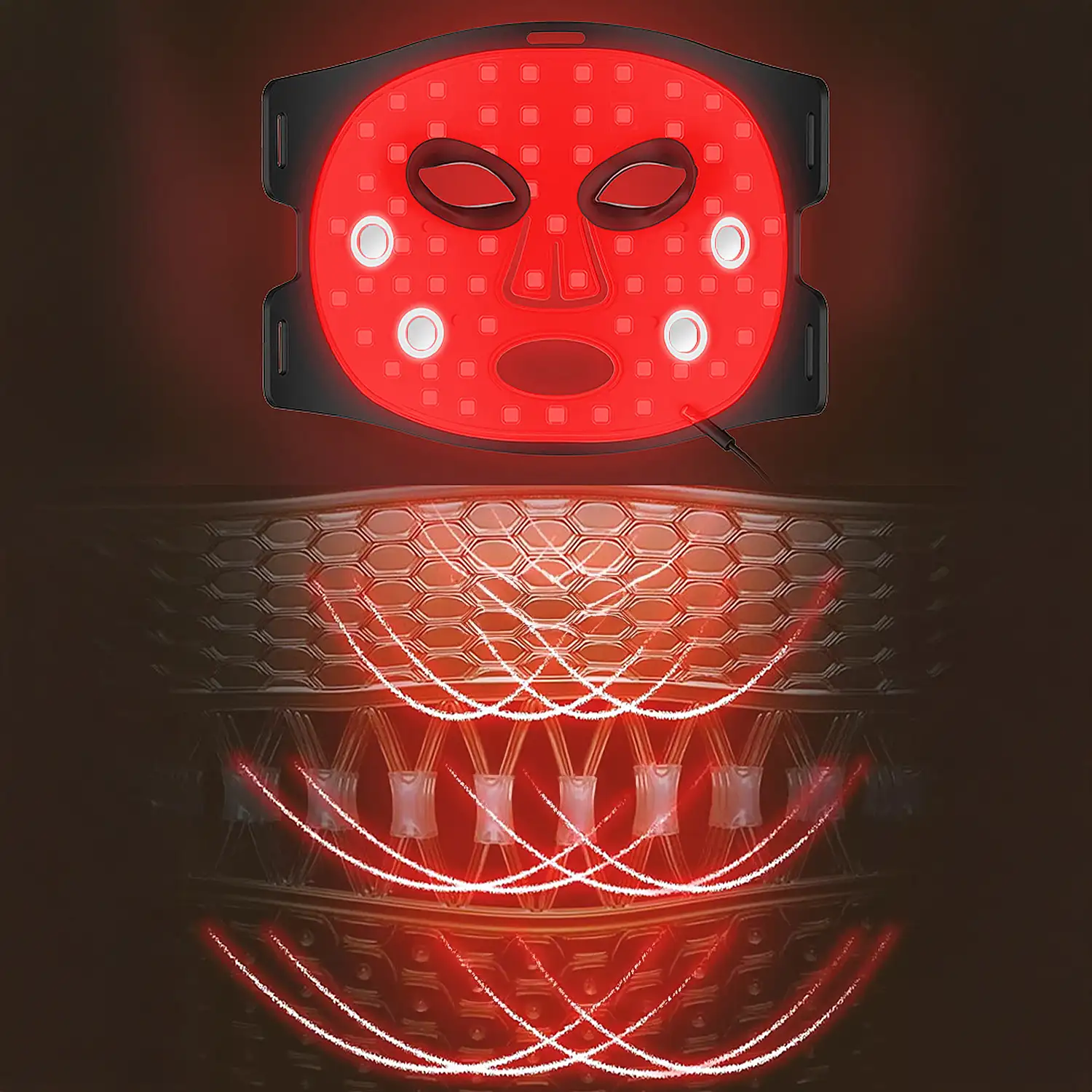 Máscara facial de tratamiento de luz LED con función de calefacción y terapia de 7 colores.