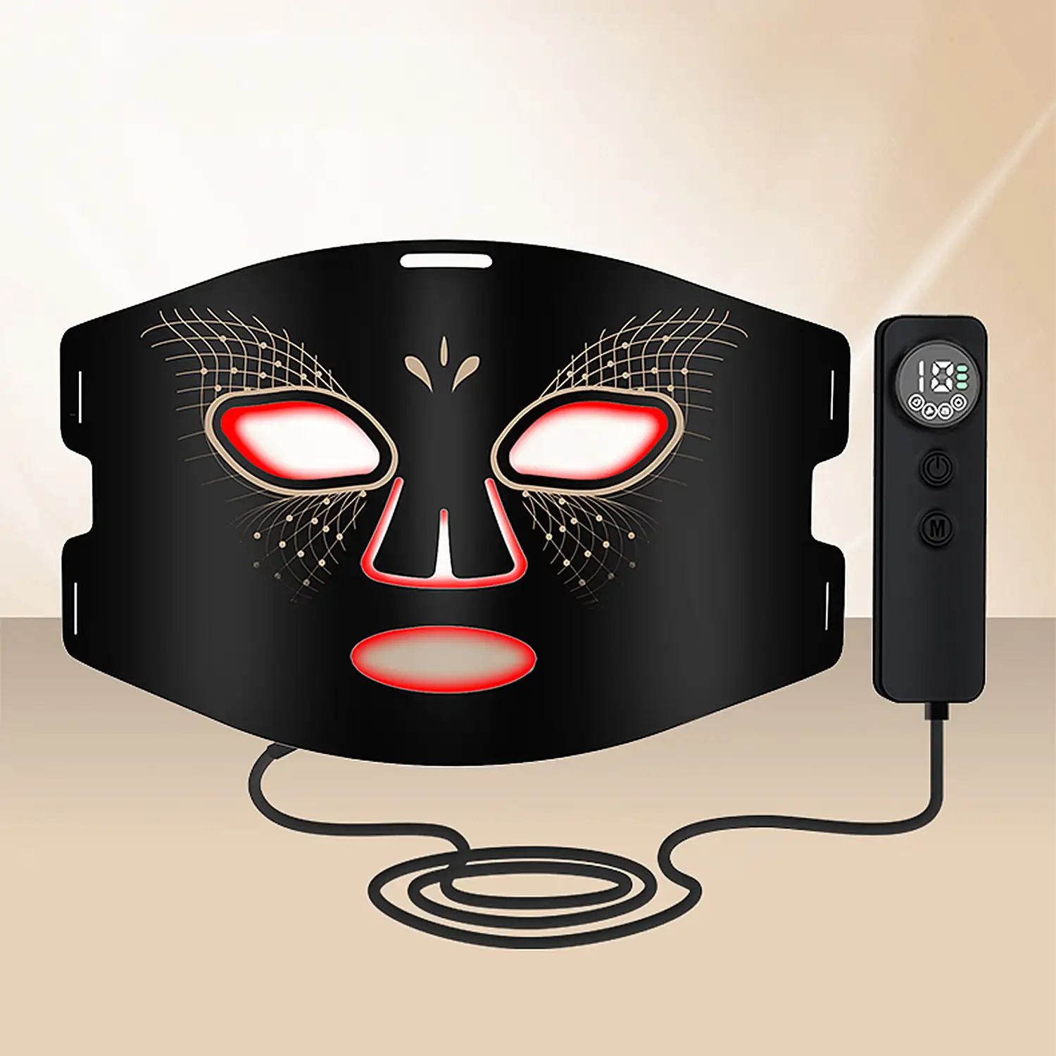 Máscara facial de tratamiento de luz LED con función de calefacción y terapia de 7 colores.