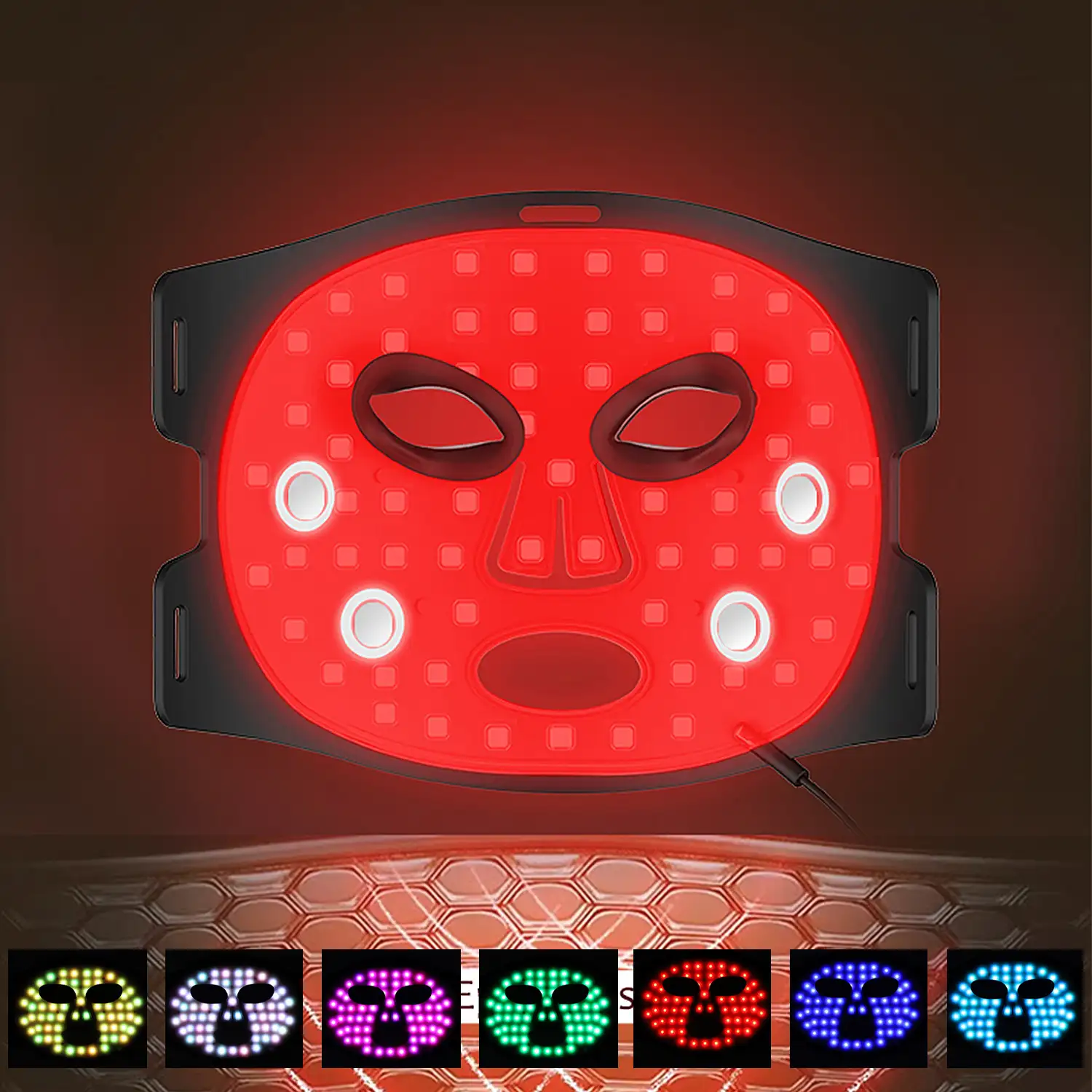 Máscara facial de tratamiento de luz LED con función de calefacción y terapia de 7 colores.