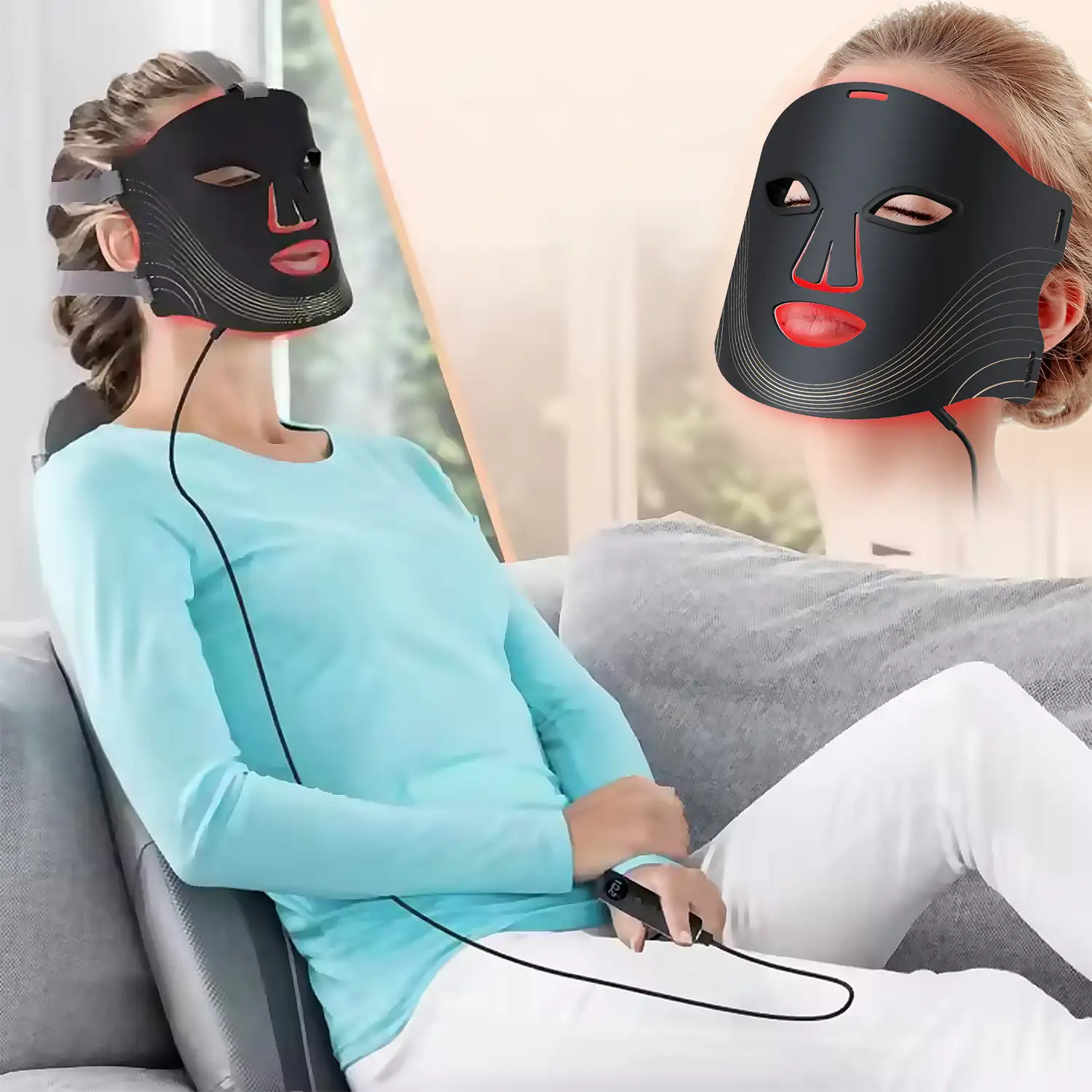Máscara facial de tratamiento de luz LED con 7 colores y 3 niveles de intensidad de brillo.