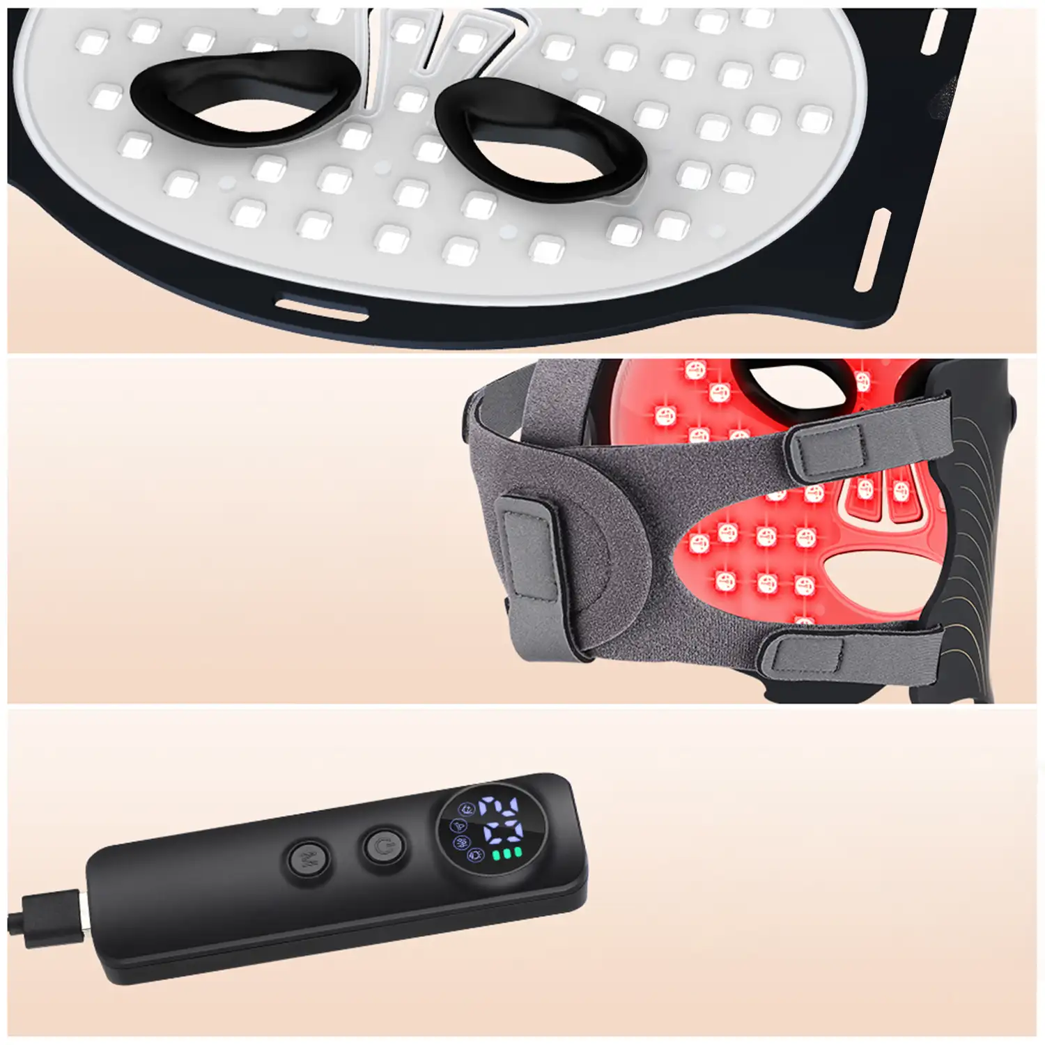Máscara facial de tratamiento de luz LED con 7 colores y 3 niveles de intensidad de brillo.