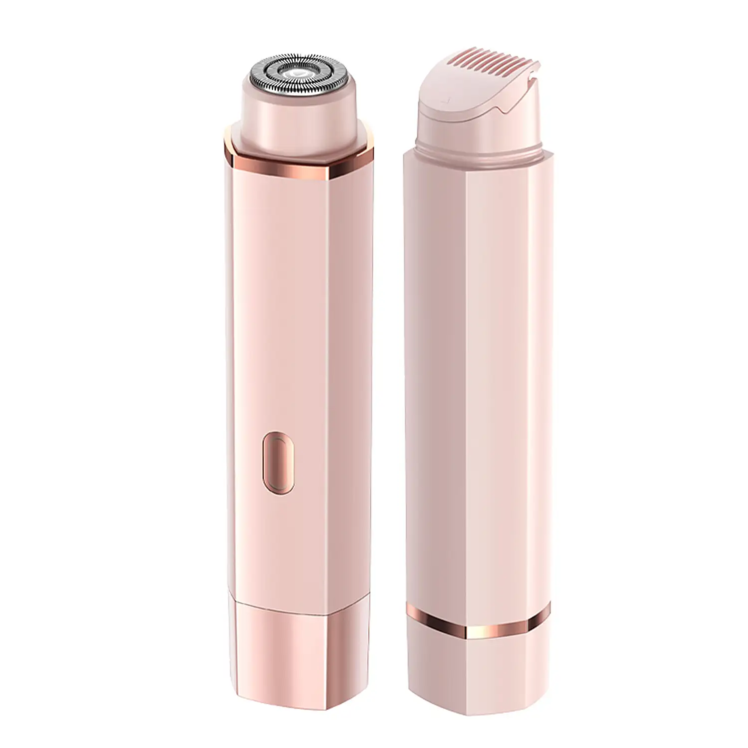 Afeitadora femenina especial para zonas delicadas, doble cabezal de recorte y de rasuración. Batería recargable.