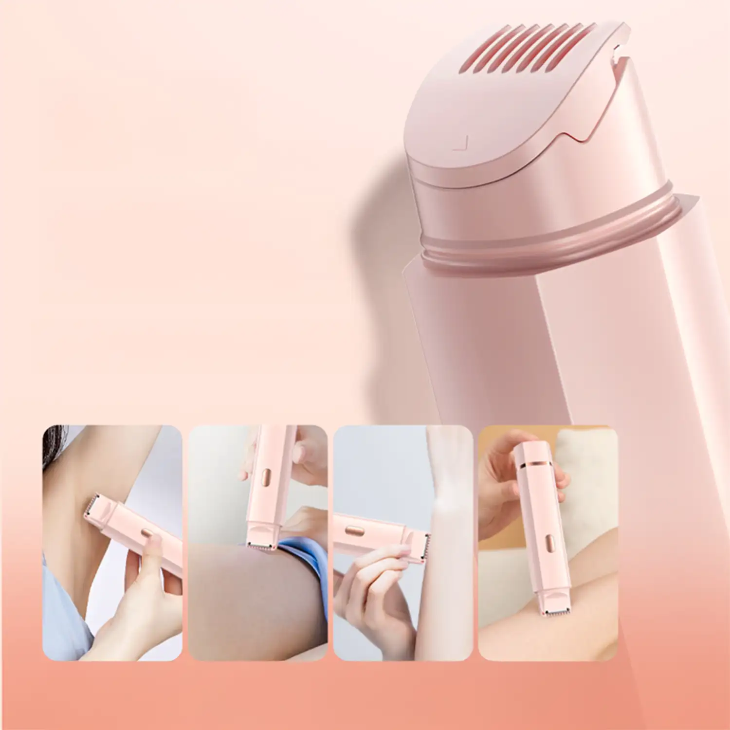 Afeitadora femenina especial para zonas delicadas, doble cabezal de recorte y de rasuración. Batería recargable.