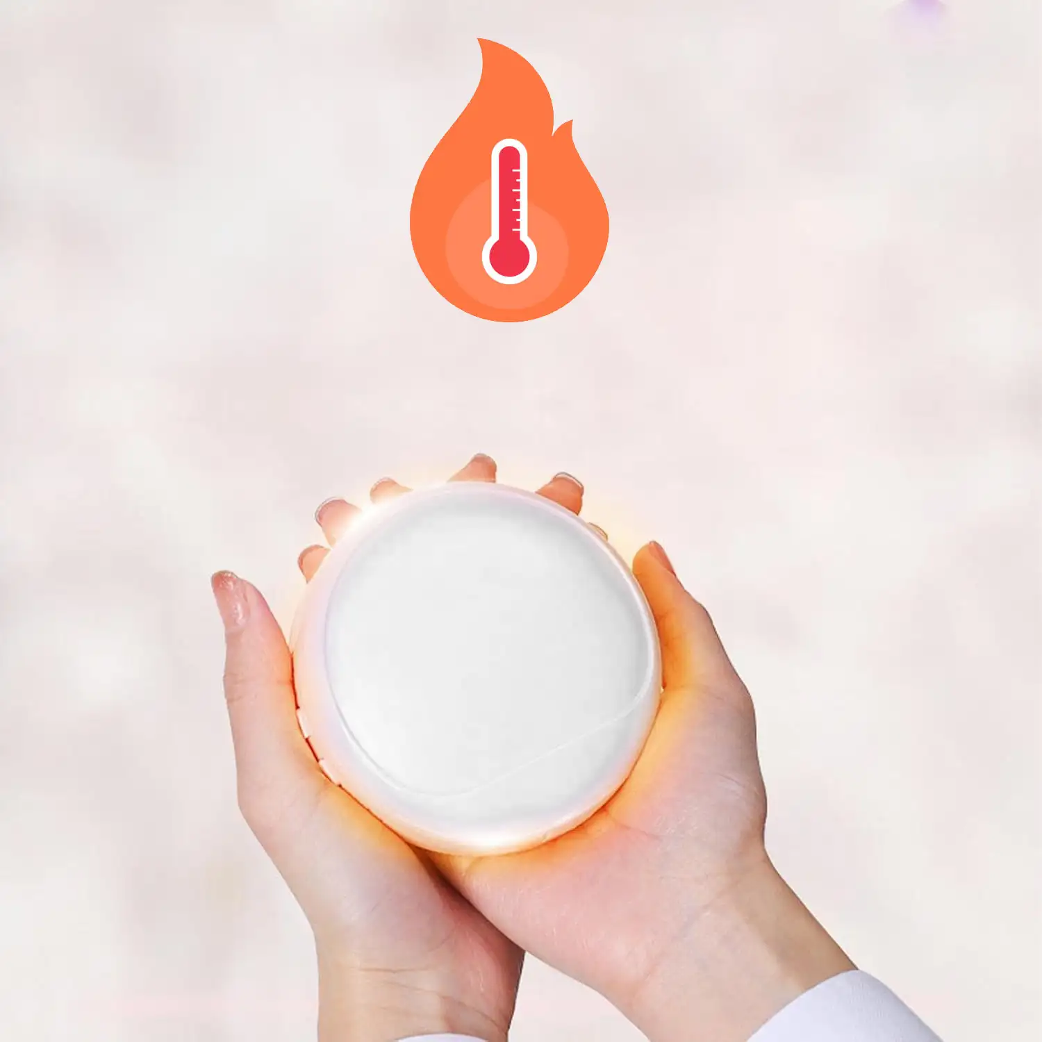 Espejo de maquillaje portátil con luz y calentador de manos.