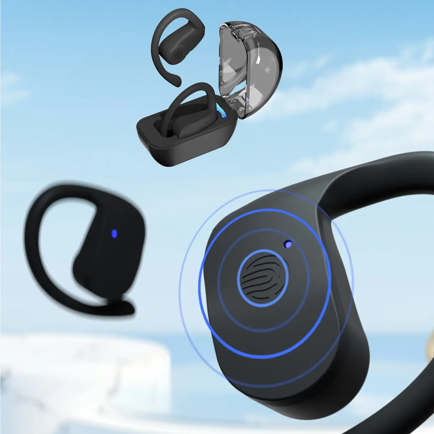 Auriculares supraaurales TWS S8 Bluetooth 5.3. Control táctil. Diseño sin introducir dentro del oído, con gancho para oreja.