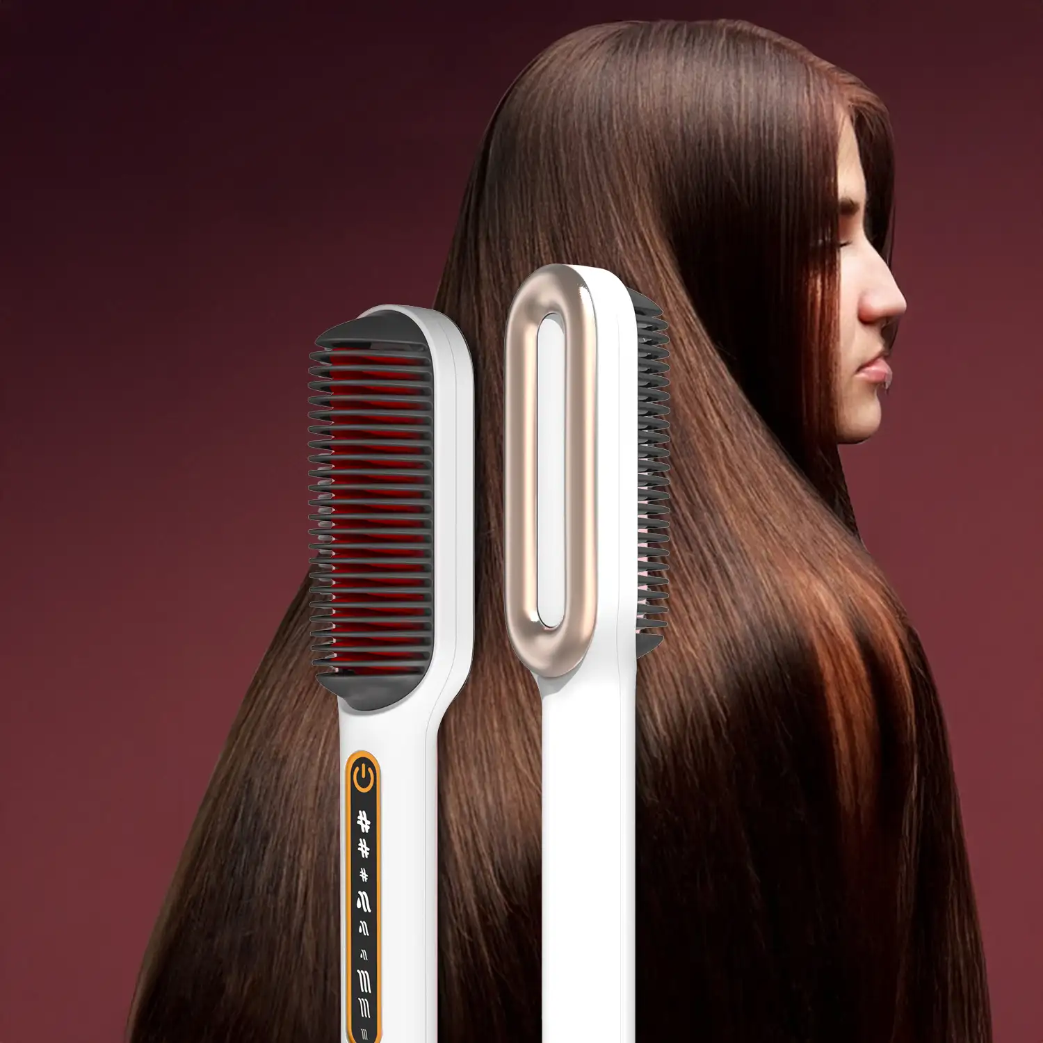 Cepillo alisador de pelo de 50W. 9 niveles de calor de 120°C a 210°C.