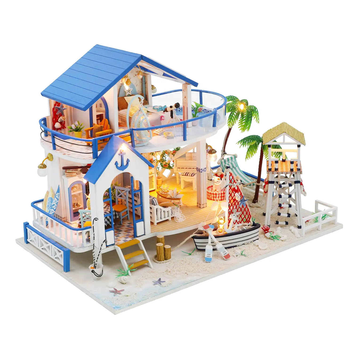 Casa de playa Leyenda del mar azul. Maqueta 3D realista con gran detalle y luces led.
