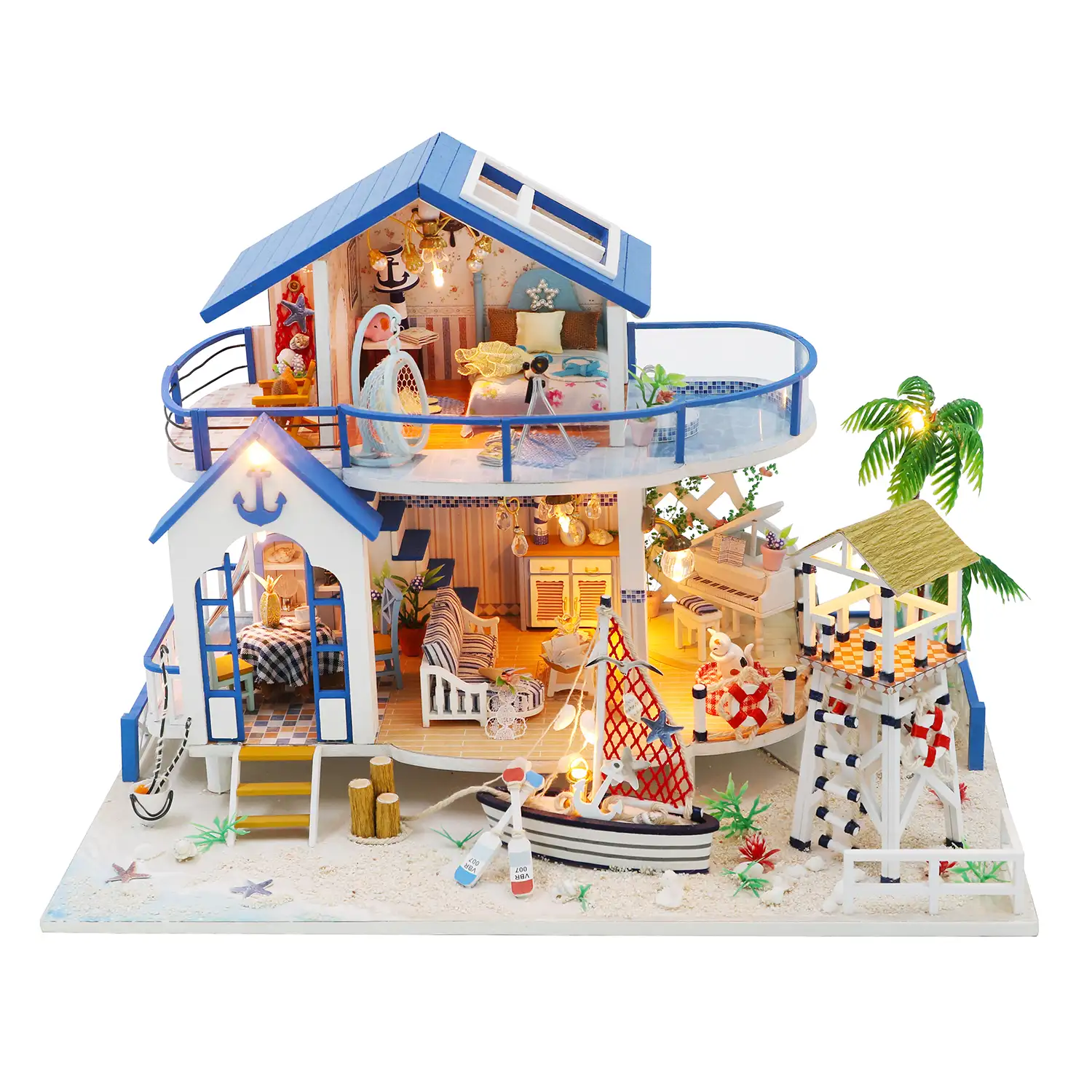 Casa de playa Leyenda del mar azul. Maqueta 3D realista con gran detalle y luces led.