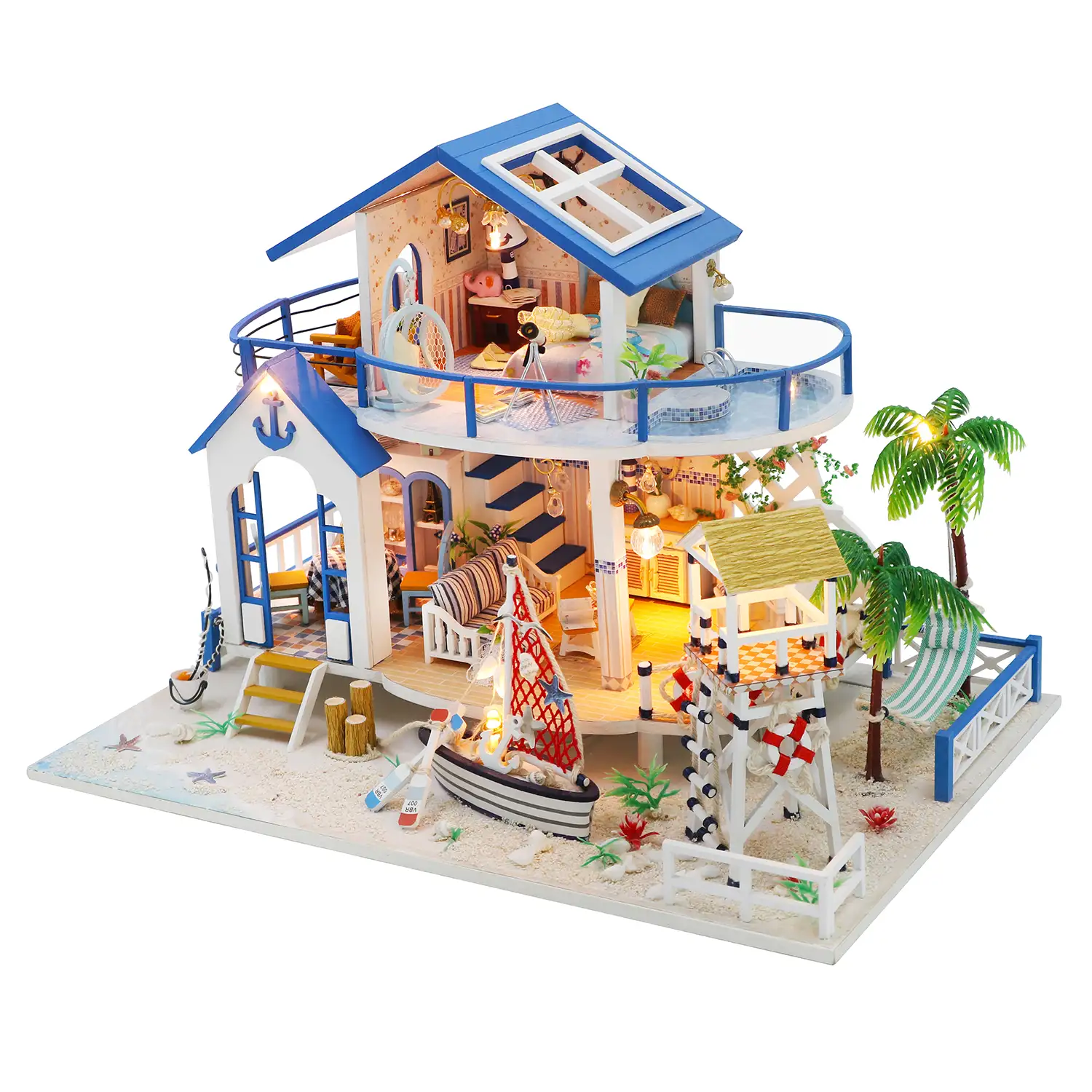 Casa de playa Leyenda del mar azul. Maqueta 3D realista con gran detalle y luces led.