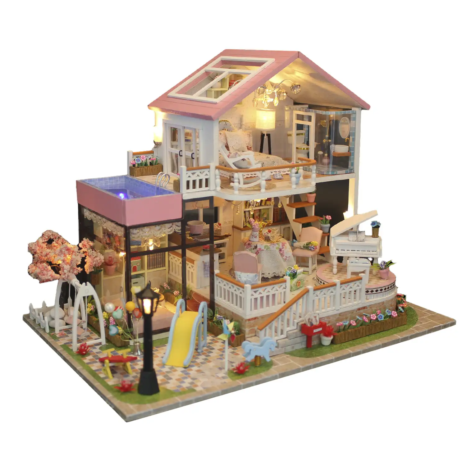 Casa con jardín Dulce conversación. Maqueta 3D realista con gran detalle y luces led.