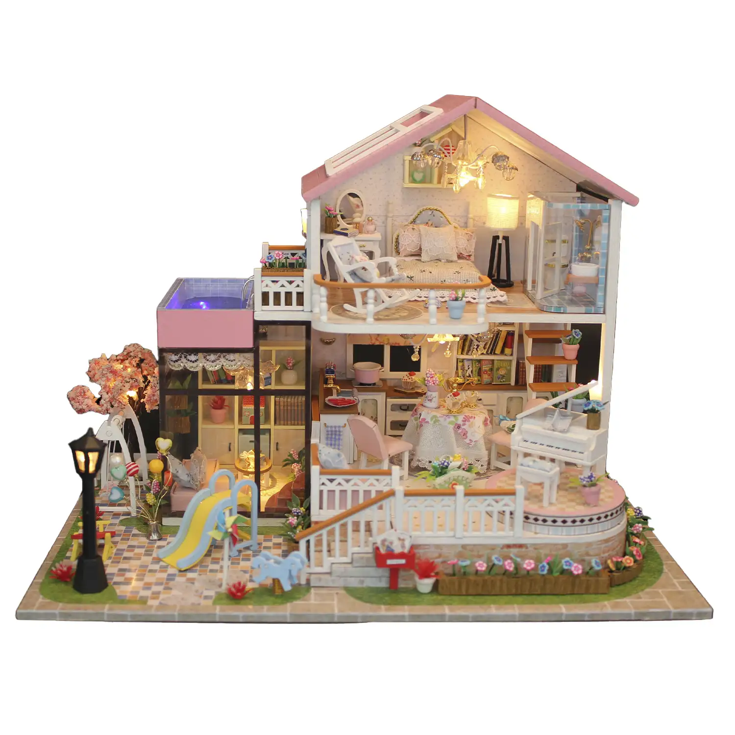 Casa con jardín Dulce conversación. Maqueta 3D realista con gran detalle y luces led.