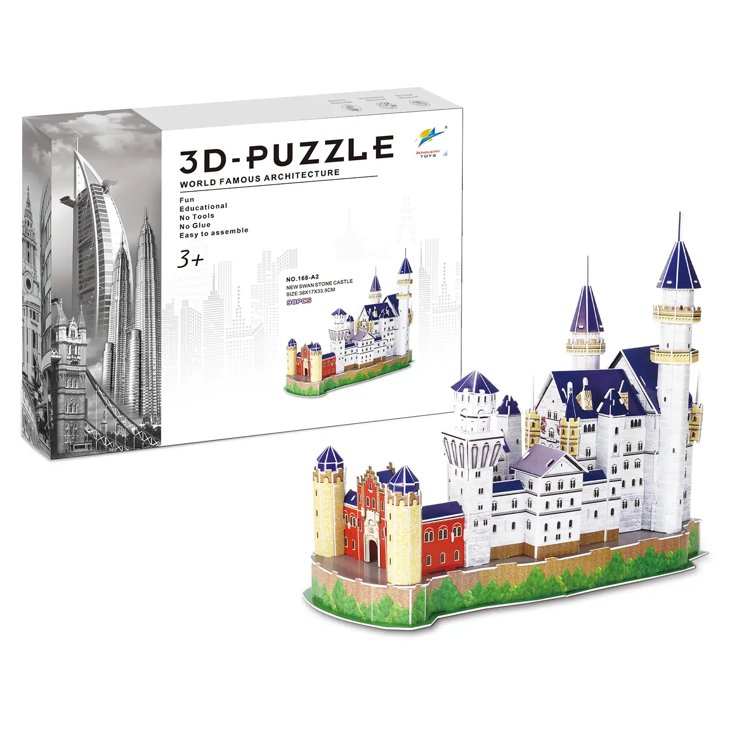 Puzle 3D de cartón del Castillo de Neuschwanstein en Alemania. 98 piezas.