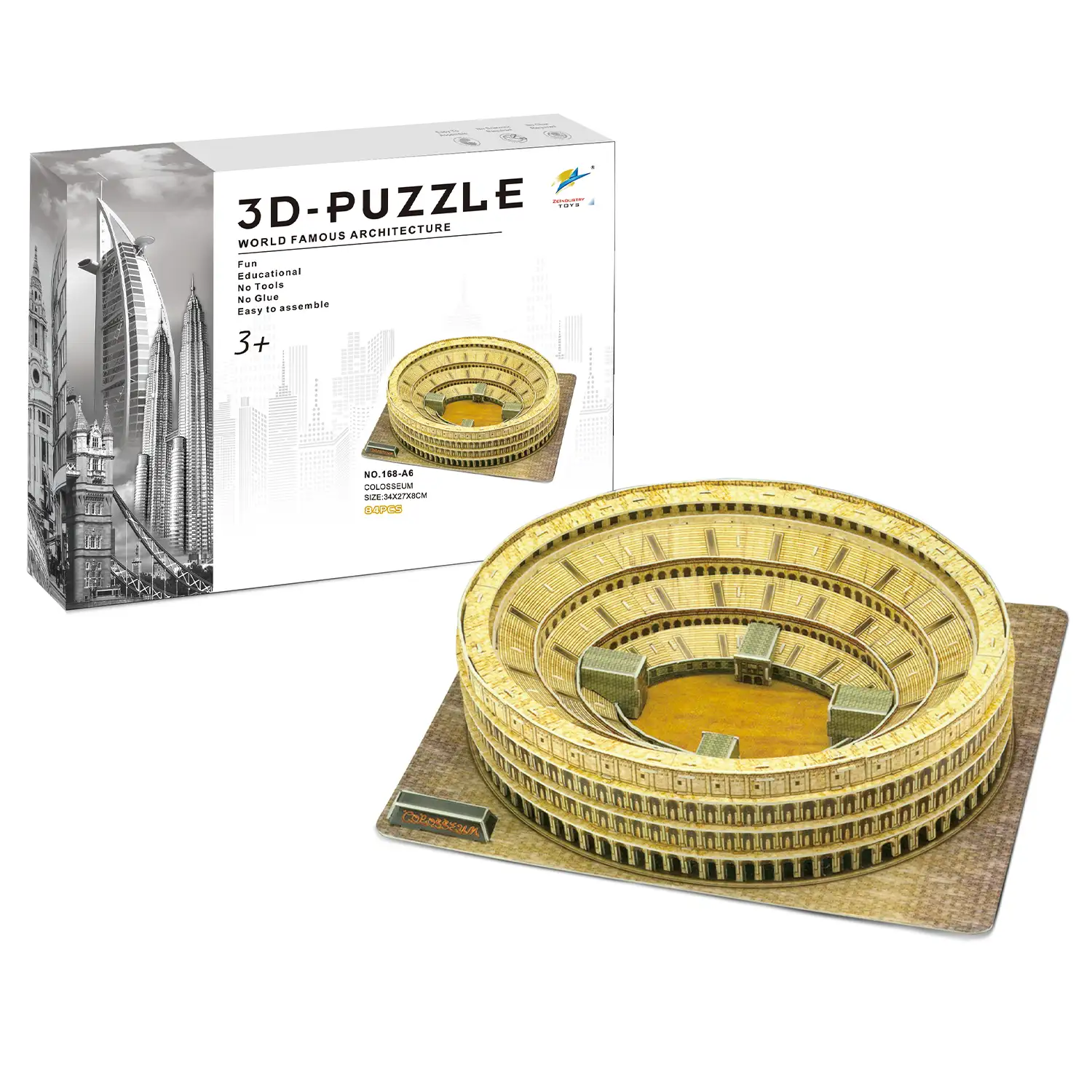 Puzle 3D de cartón del Coliseo en Roma. 84 piezas.
