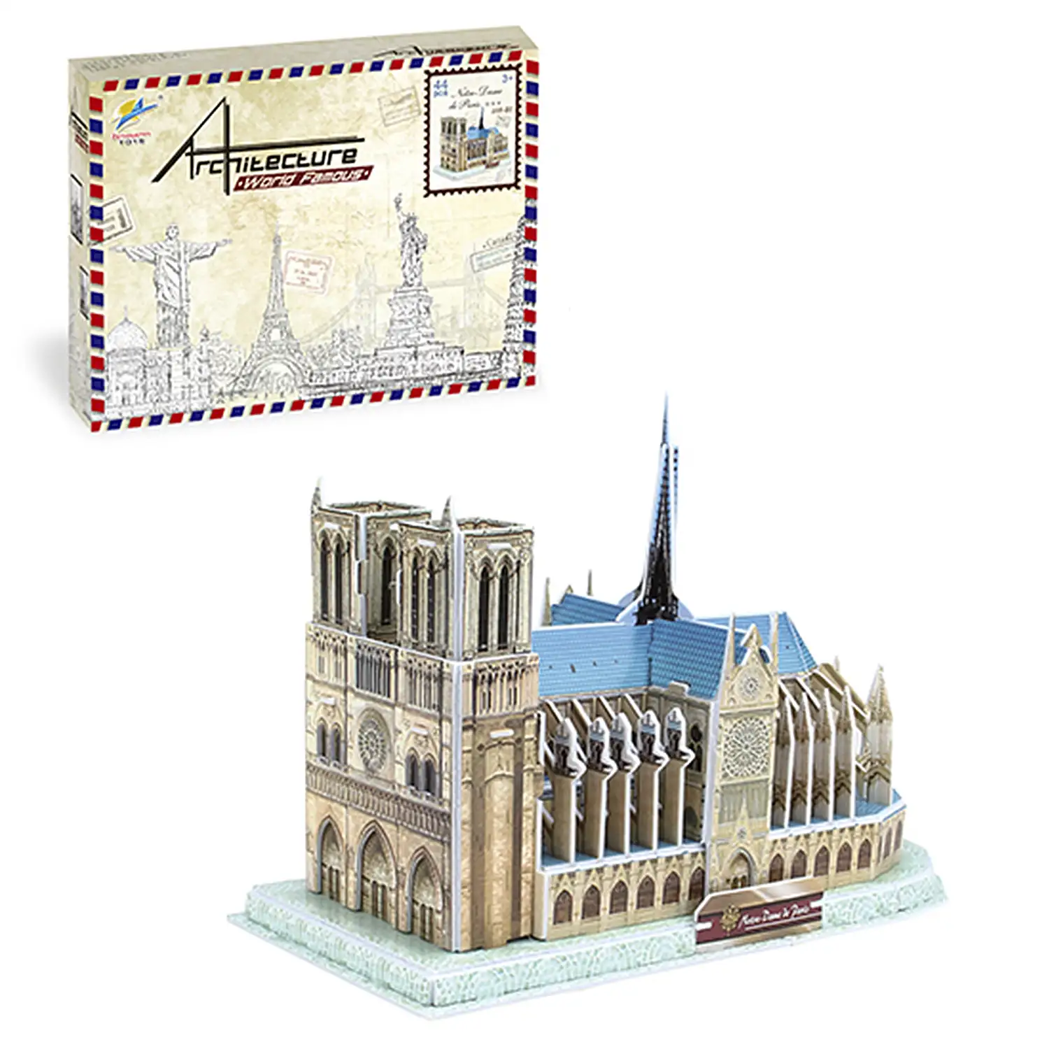 Puzle 3D de cartón de la Catedral de Notre Dame en París. 44 piezas.
