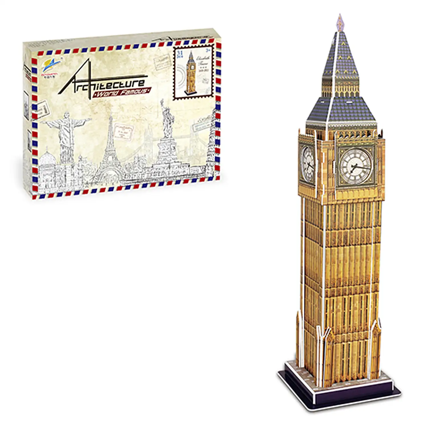 Puzle 3D de cartón del Big Ben en Londres. 31 piezas.