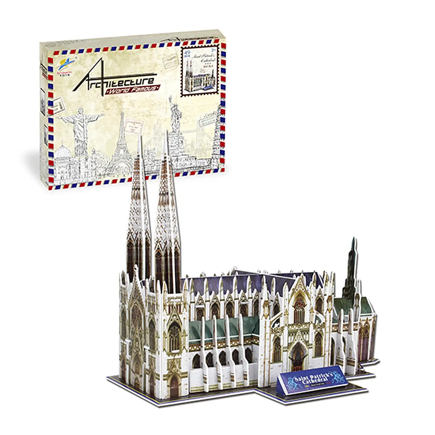 Puzle 3D de cartón de la Catedral de San Patricio en Nueva York. 49 piezas.