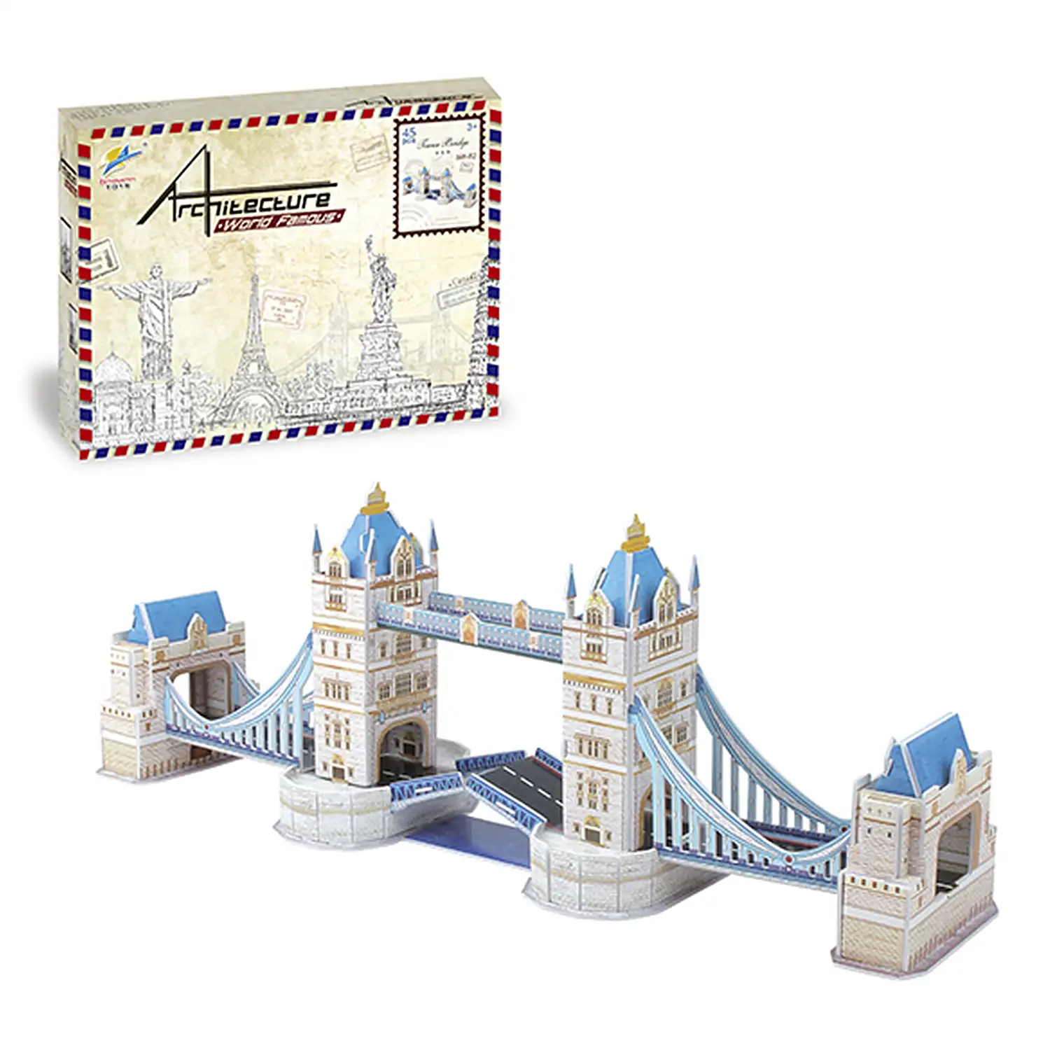 Puzle 3D de cartón del Puente de la Torre en Londres. 45 piezas.