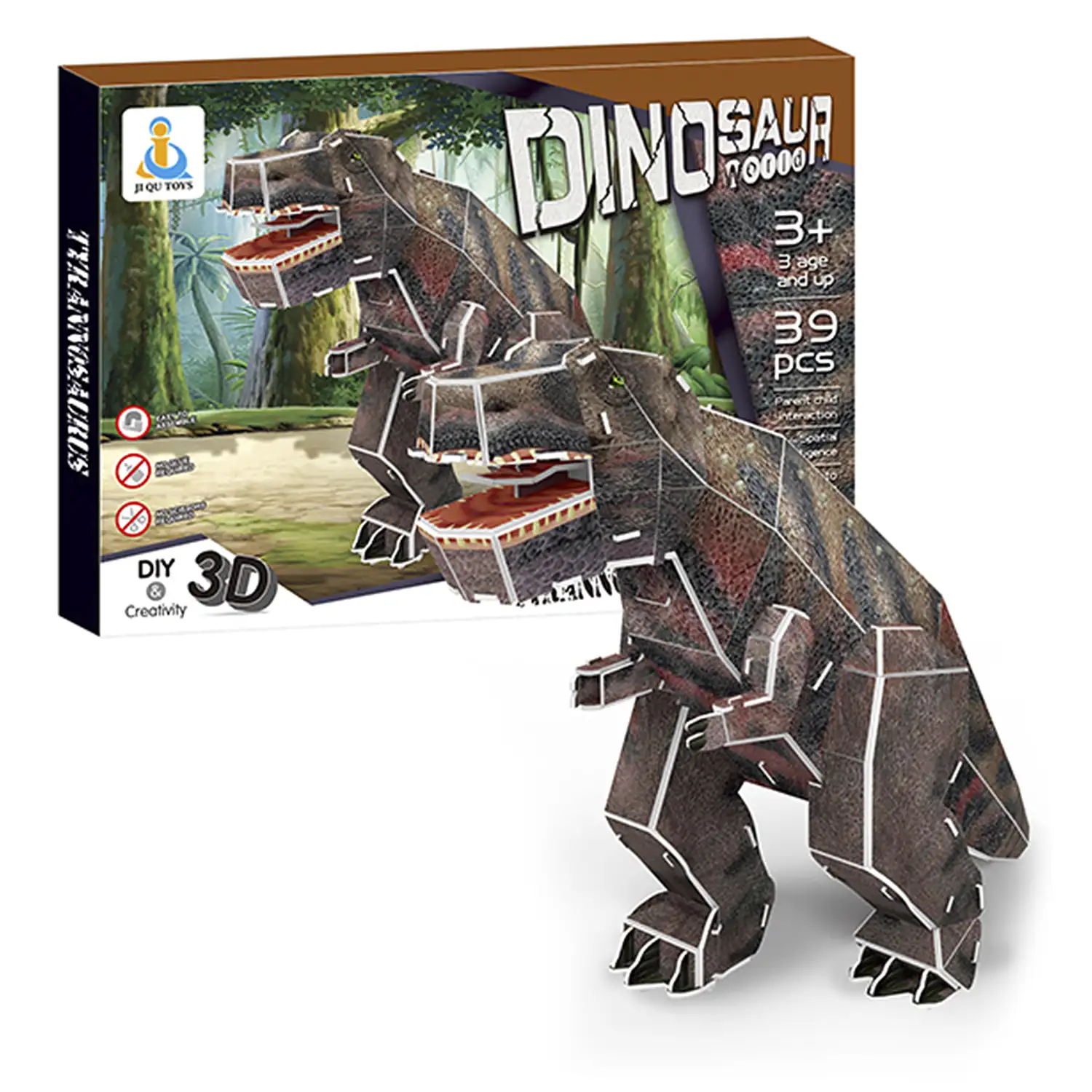 Puzle 3D de cartón del dinosaurio Tyrannosaurus rex. 39 piezas.