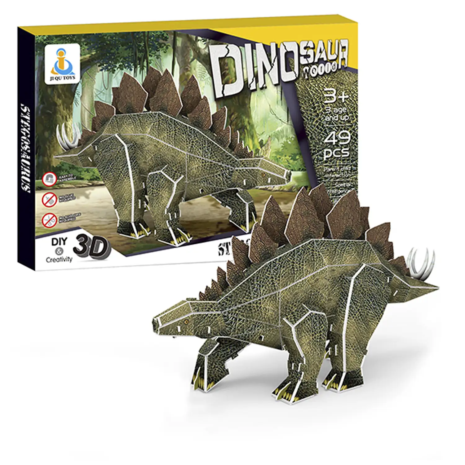 Puzle 3D de cartón del dinosaurio Stegosaurus. 49 piezas