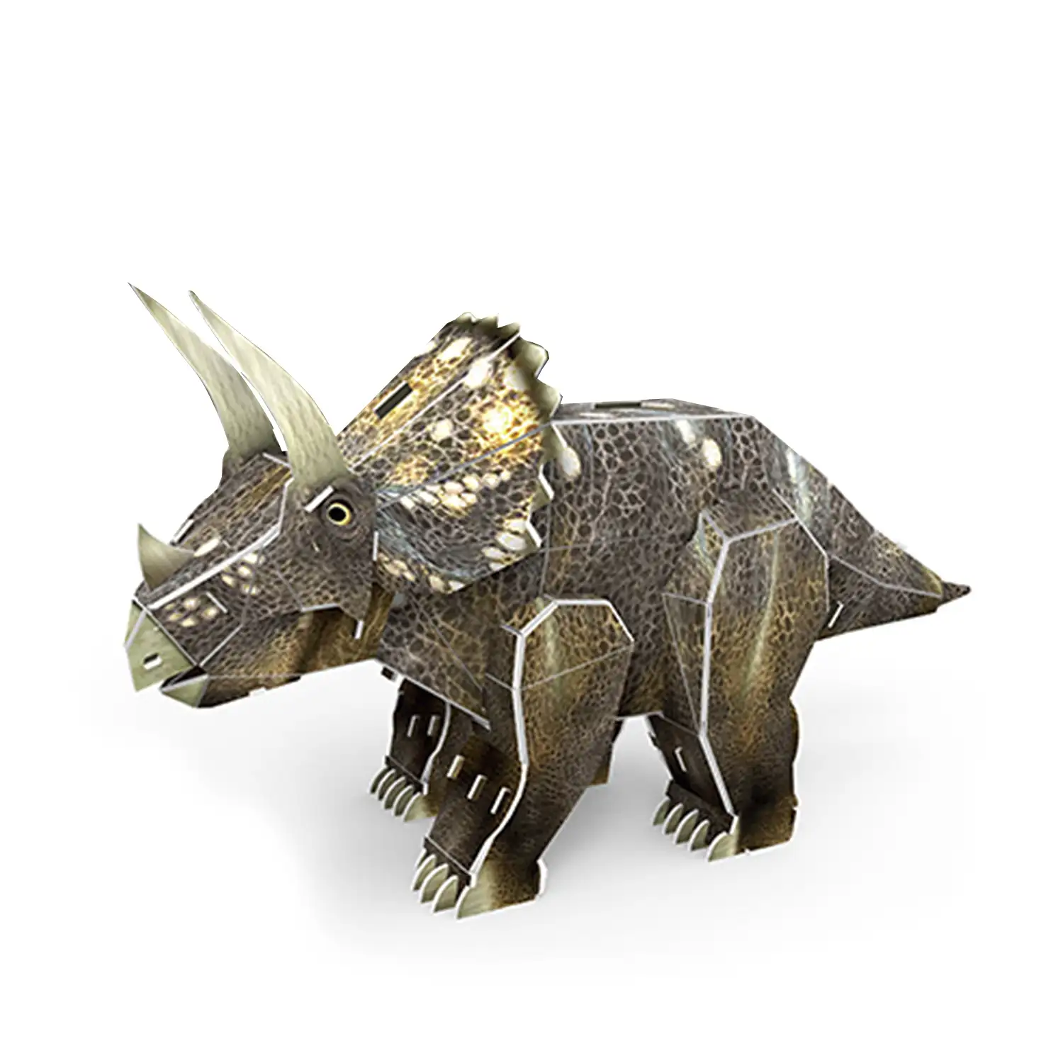 Puzle 3D de cartón del dinosaurio Triceratops. 40 piezas.