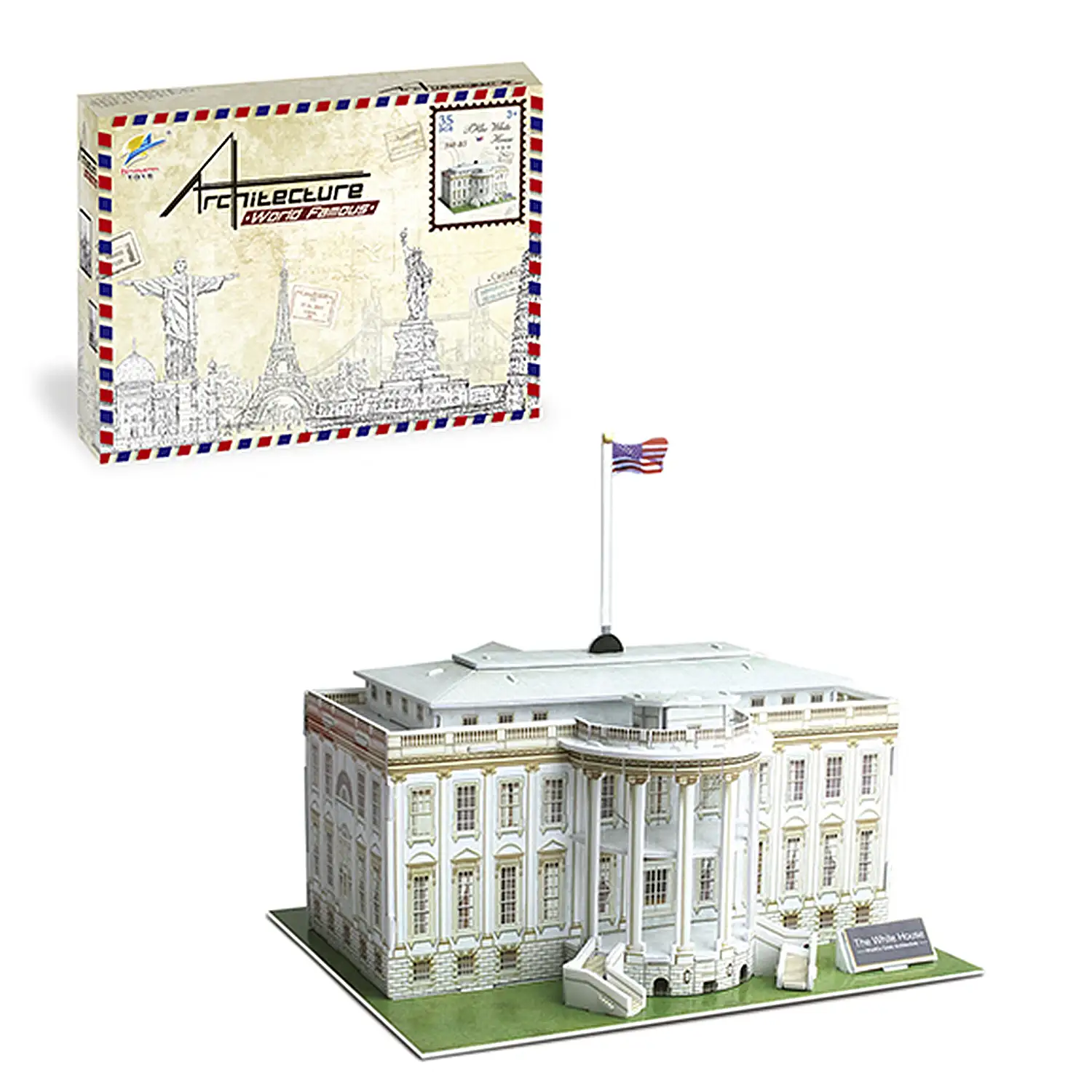 Puzle 3D de cartón de la Casa Blanca en Washington D.C. 35 piezas.