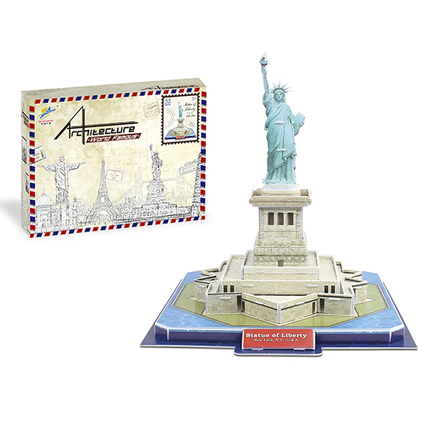 Puzle 3D de cartón de la Estatua de la Libertad en Nueva York. 32 piezas.