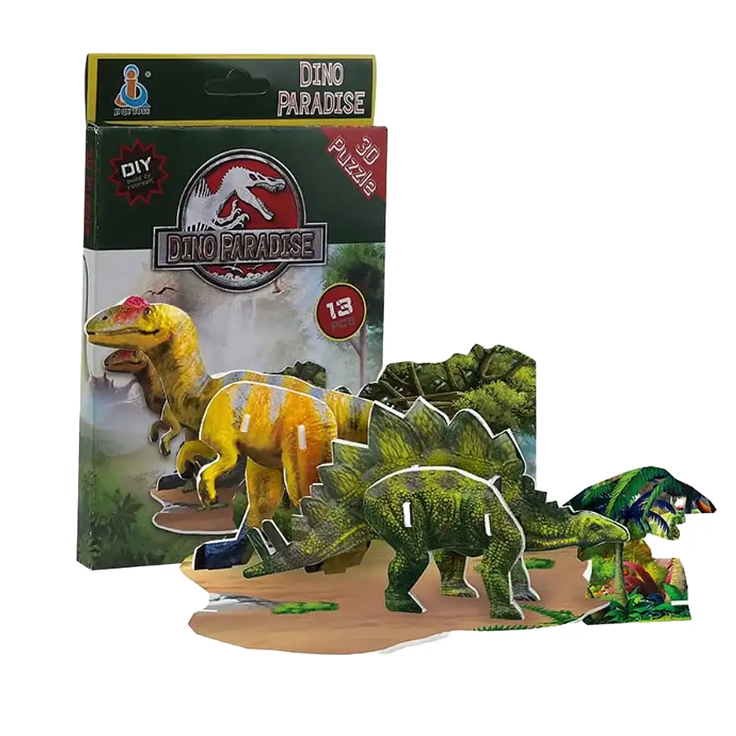 Pack de 4 puzles 3D de diferentes dinosaurios. Con un total de 51 piezas.