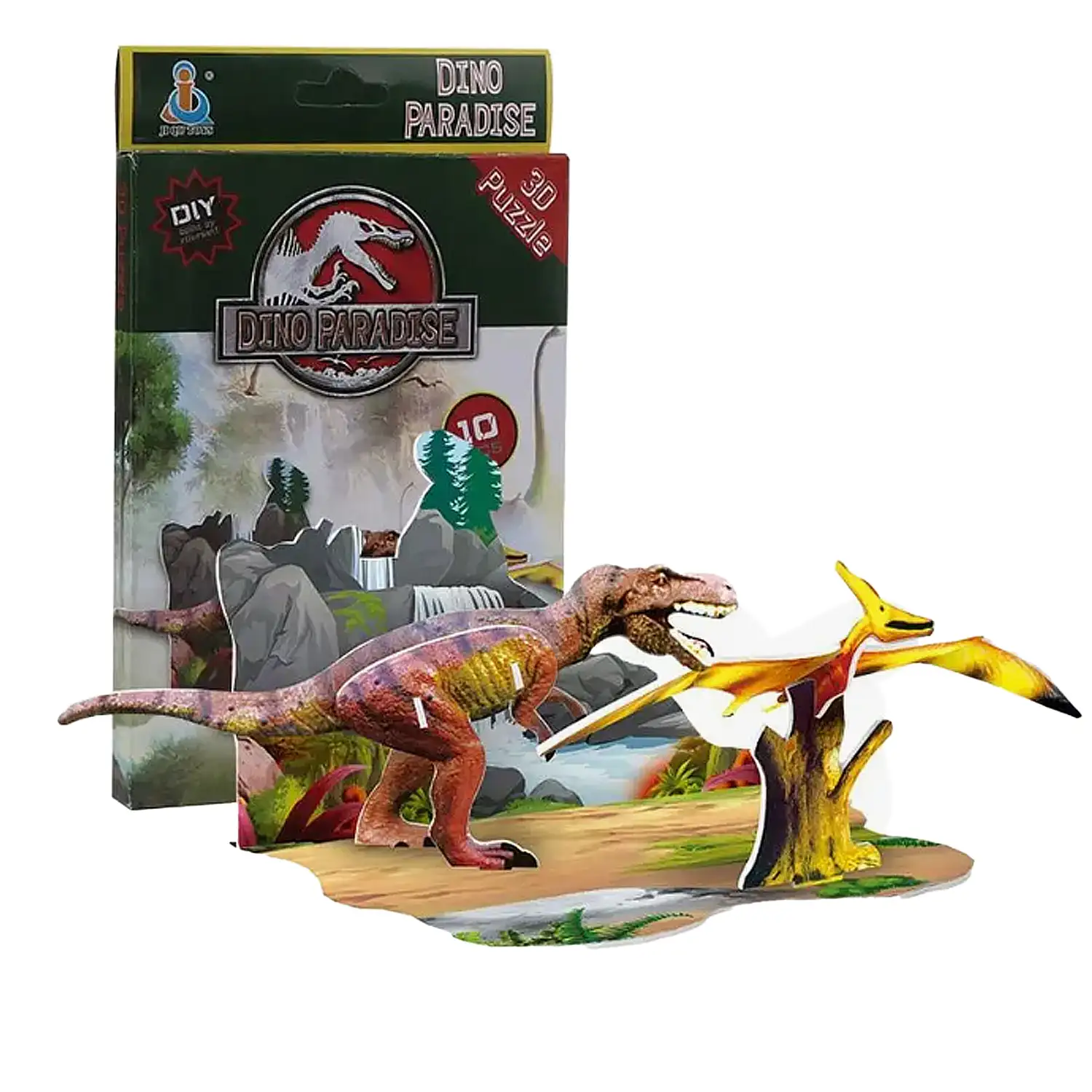 Pack de 4 puzles 3D de diferentes dinosaurios. Con un total de 51 piezas.