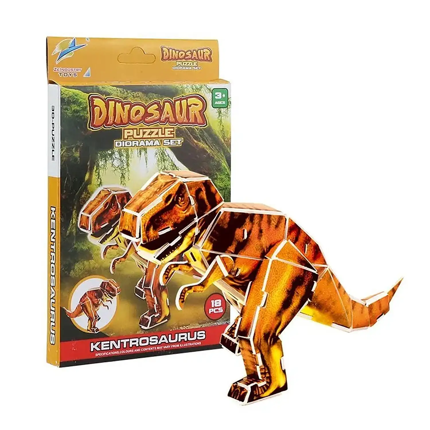 Pack de 4 puzles 3D de cartón de diferentes dinosaurios. Con un total de 90 piezas.