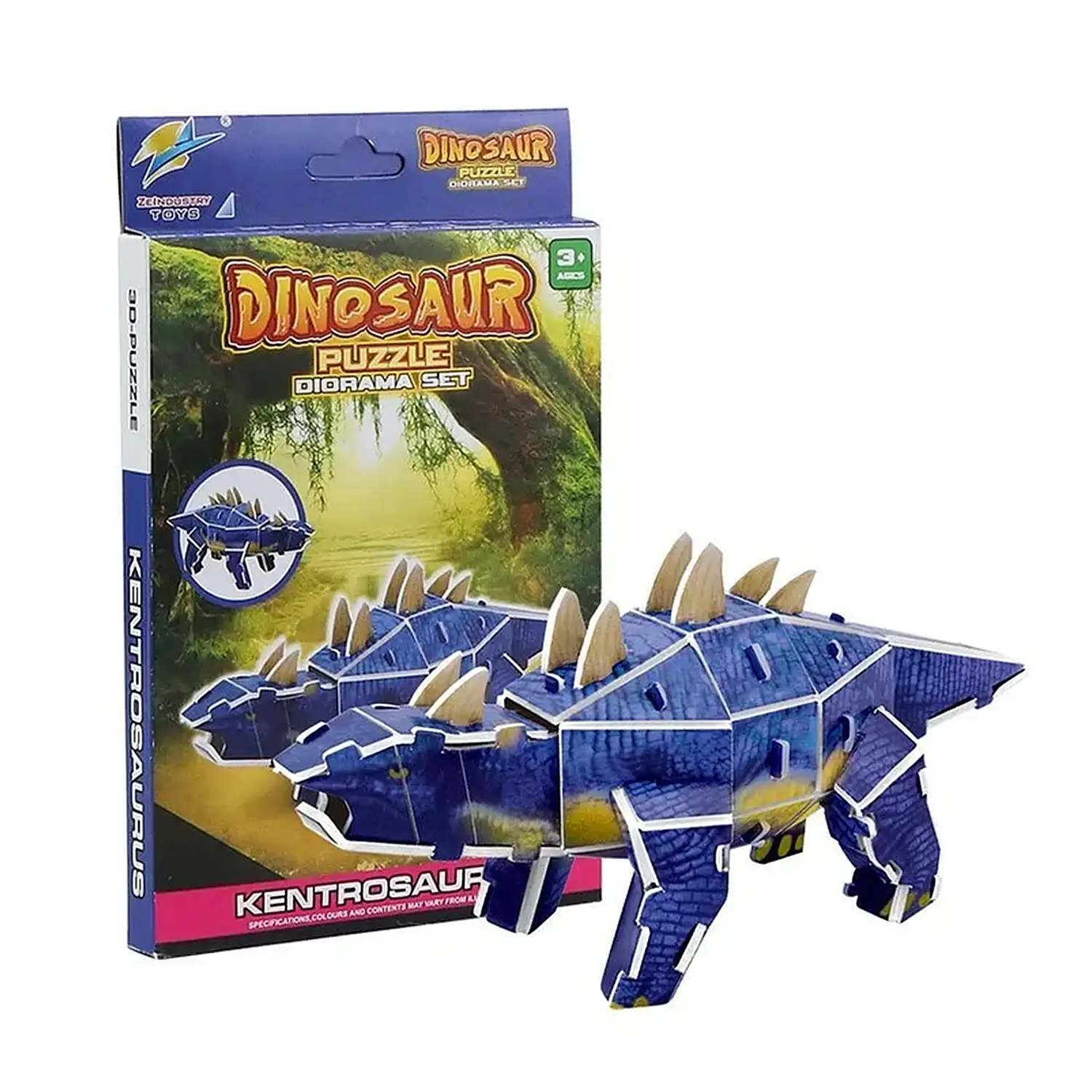 Pack de 4 puzles 3D de cartón de diferentes dinosaurios. Con un total de 90 piezas.