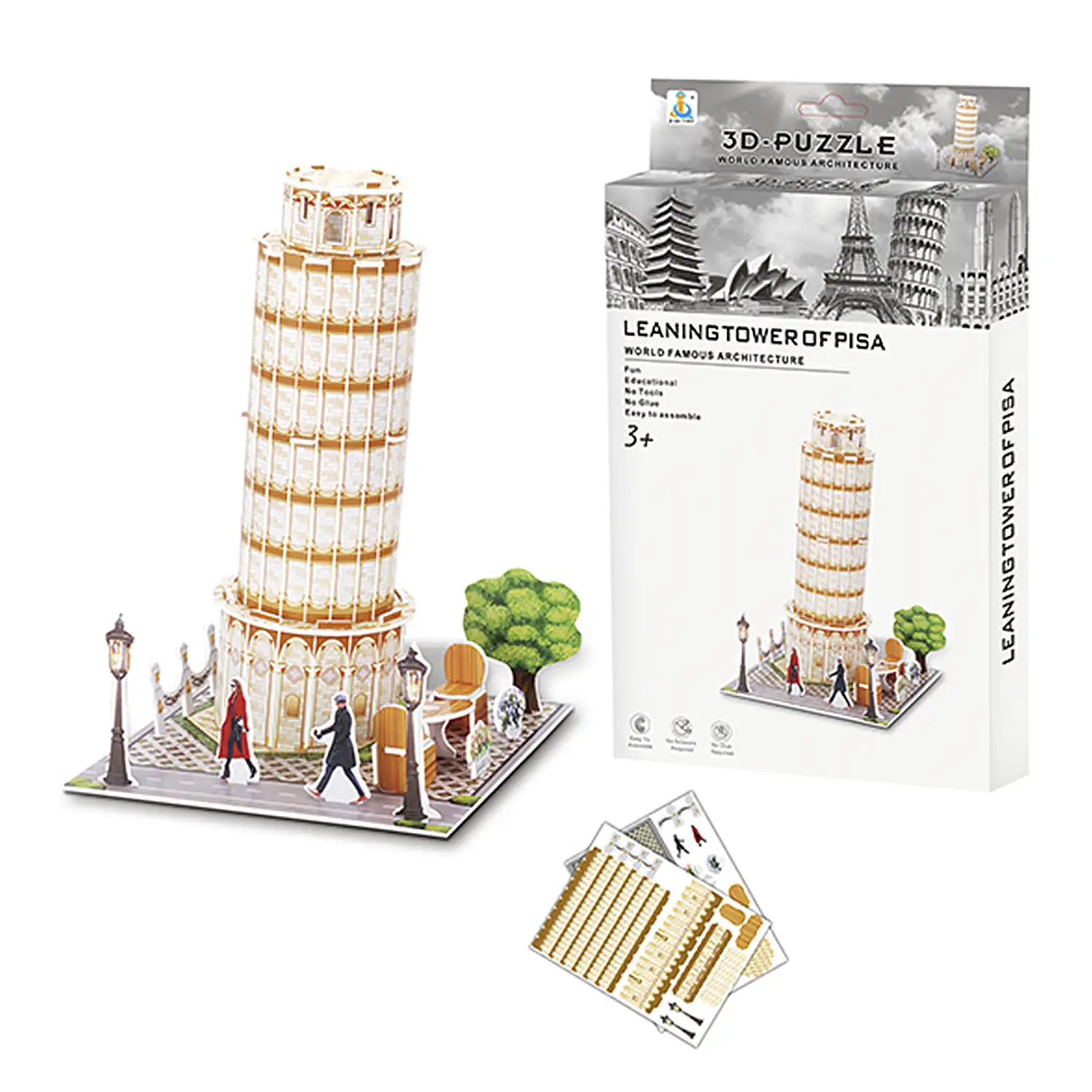 Puzle 3D de cartón de la Torre de Pisa. 25 piezas.