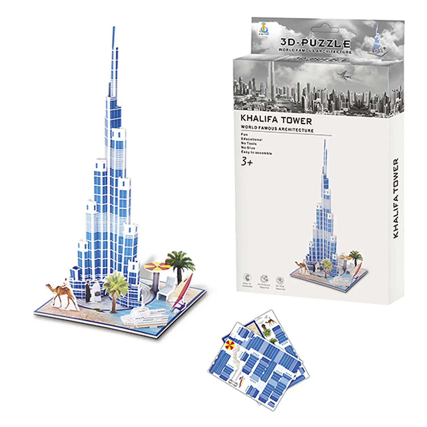 Puzle 3D de cartón del rascacielos Burj Khalifa en Dubai. 37 piezas.
