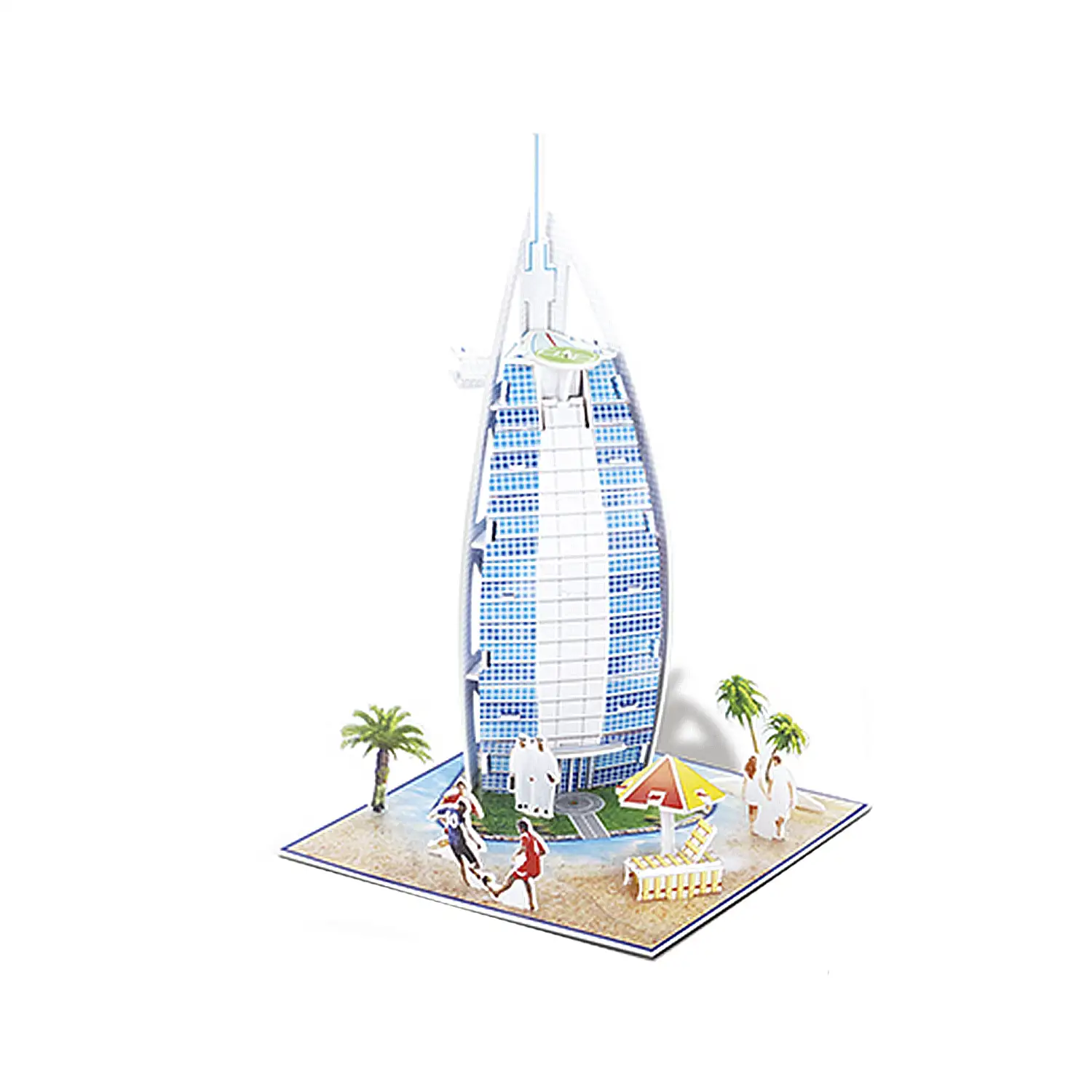 Puzle 3D de cartón del hotel Burj Al Arab en Dubai. 39 piezas.