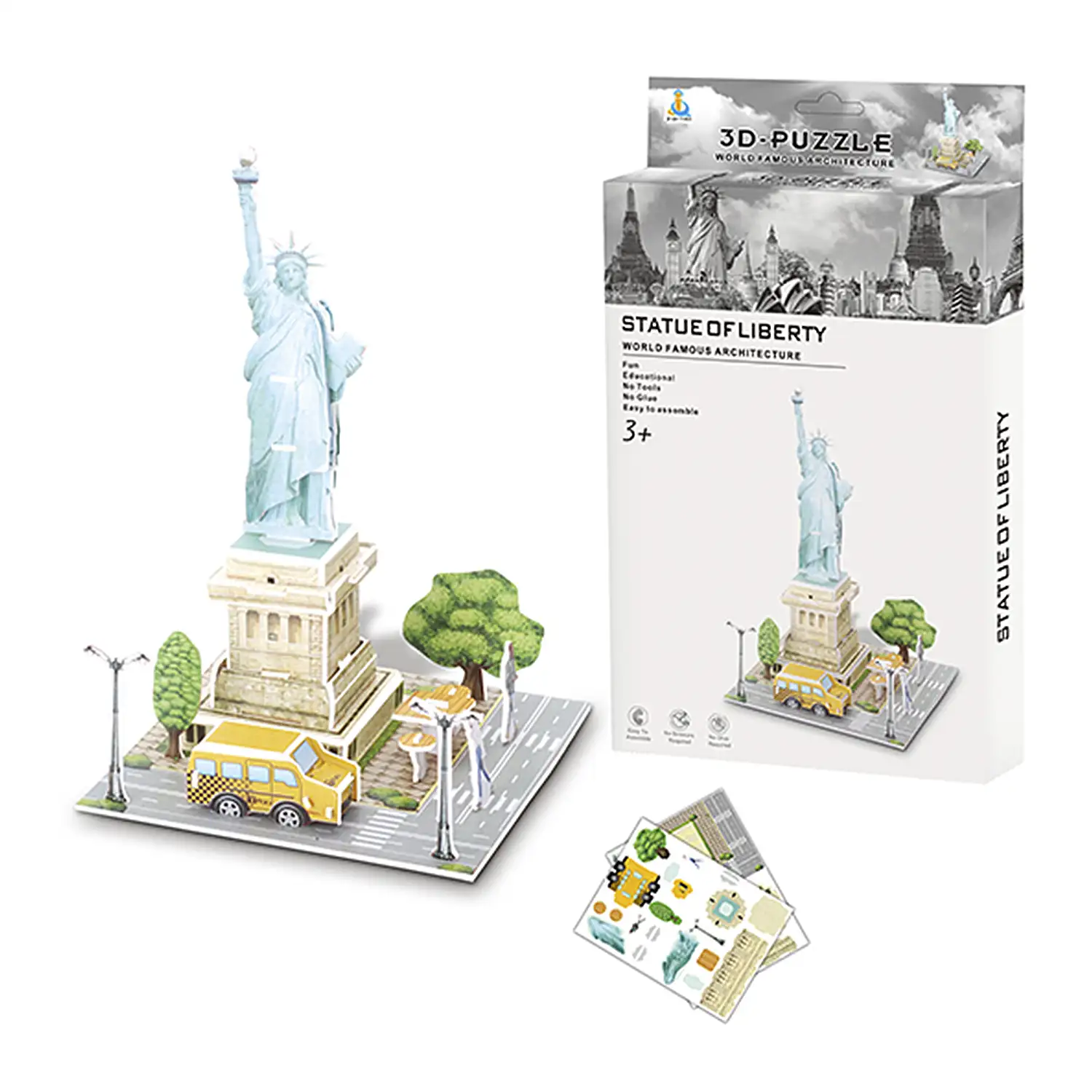Puzle 3D de cartón de la Estatua de la Libertad en Nueva York. 26 piezas.