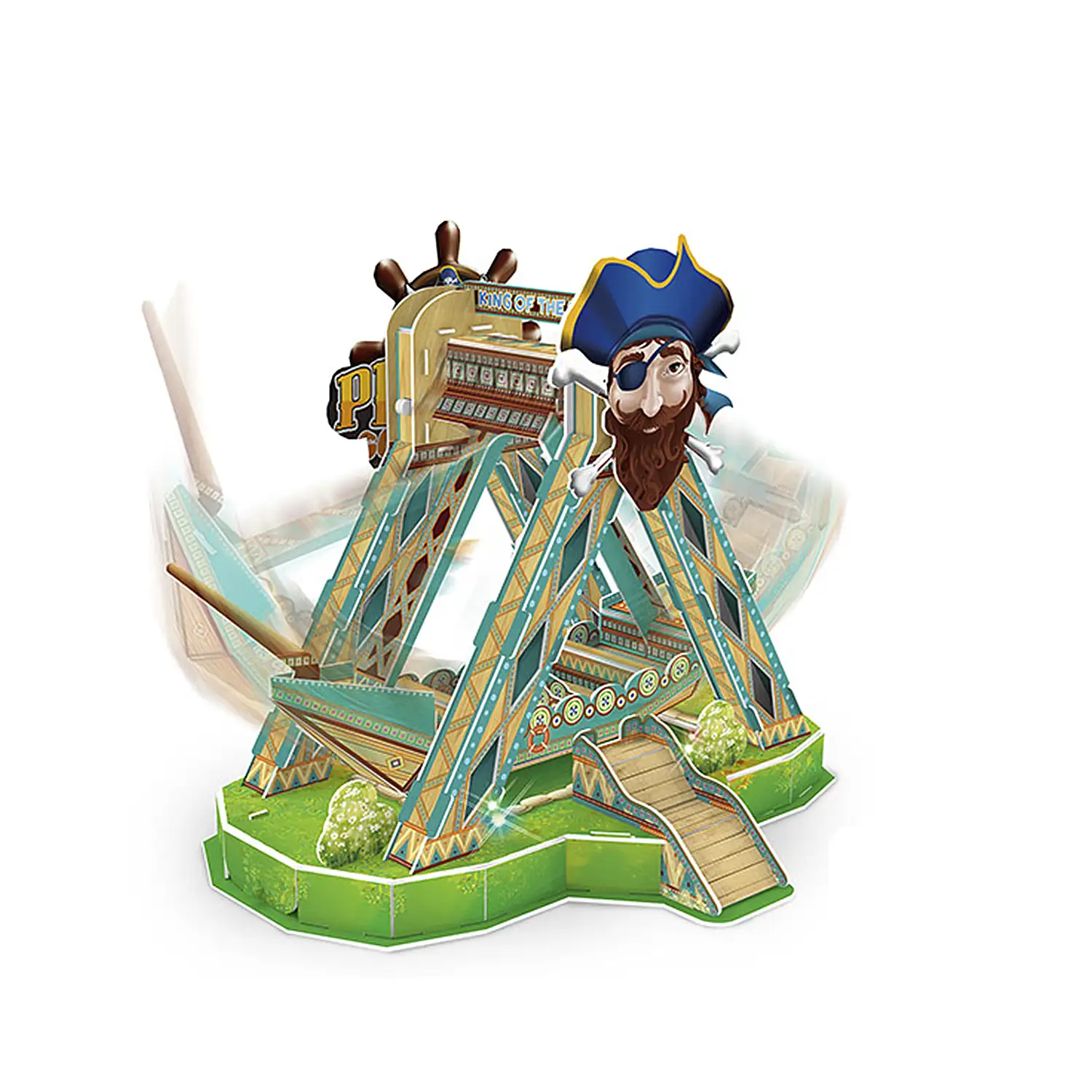 Puzle 3D de cartón de la atracción Barco Pirata con luces y música. 51 piezas.