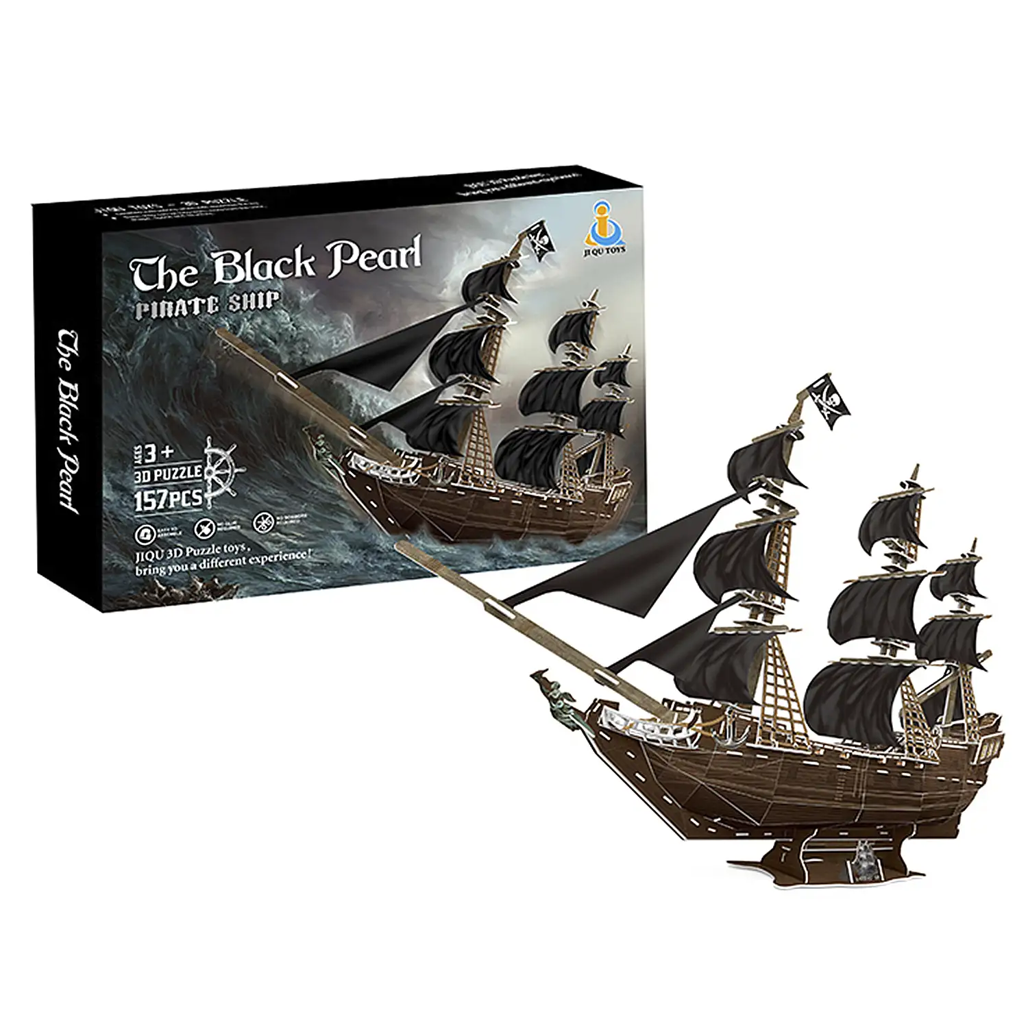 Puzle 3D de cartón del barco pirata La Perla Negra. 157 piezas.