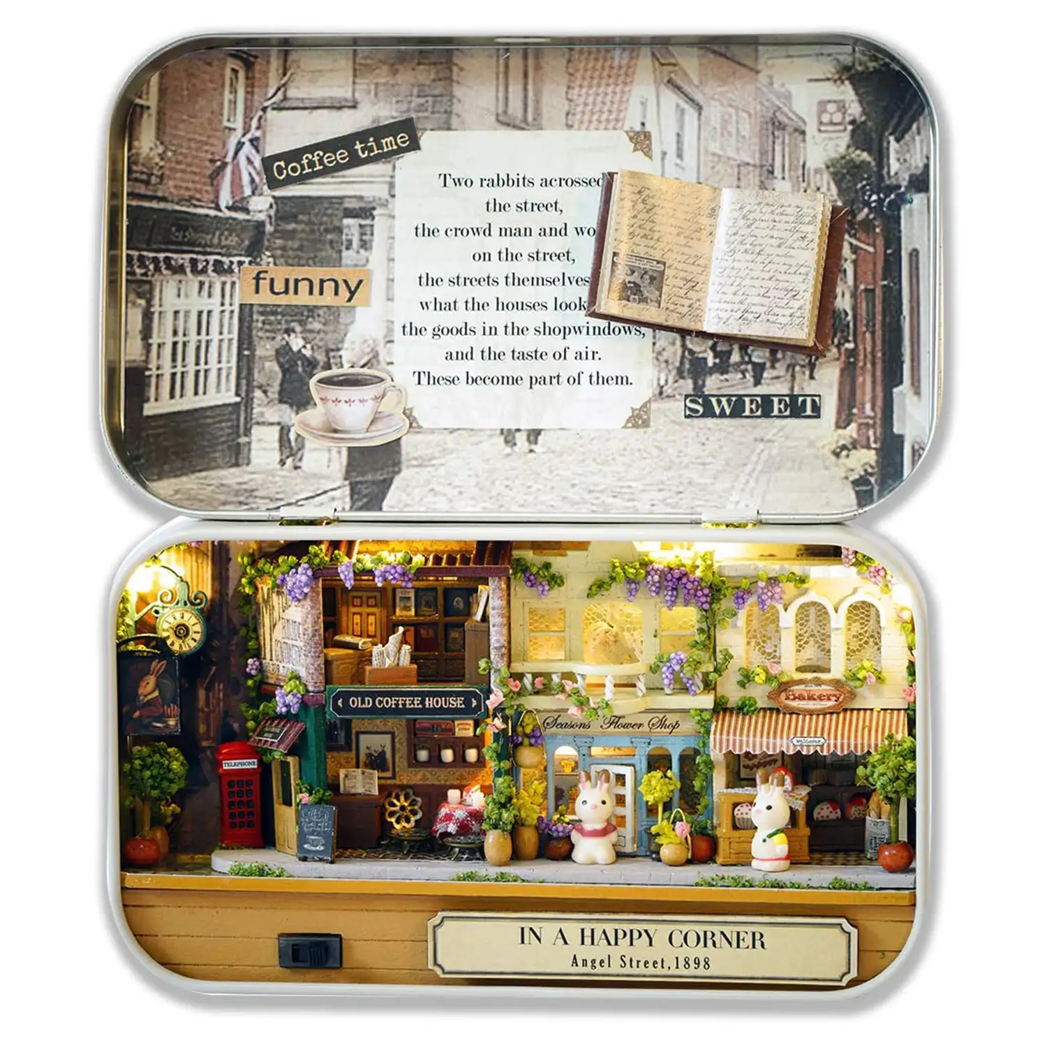 Esquina de la felicidad. Maqueta 3D plegable, realista con gran detalle y luces led.