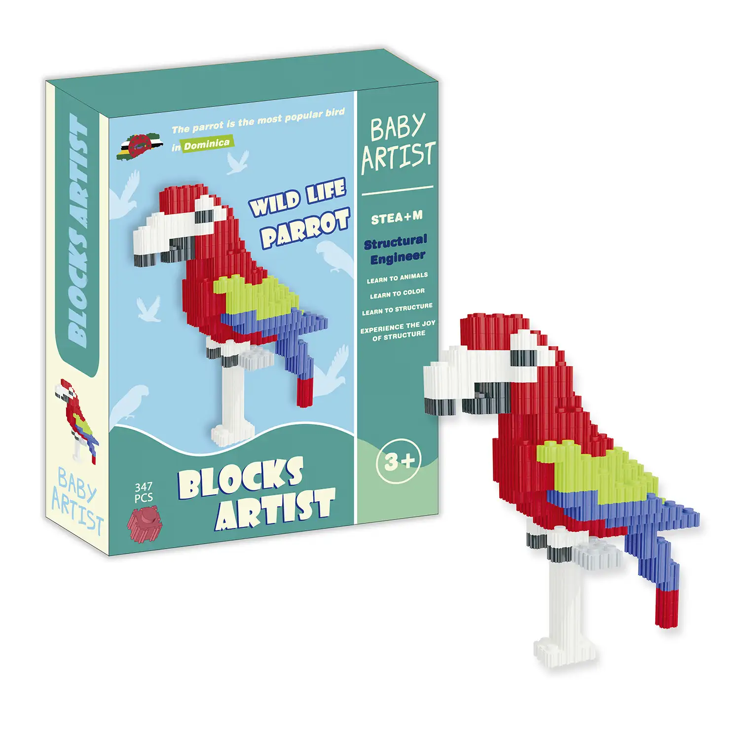 Mini bloques de construcción para crear la figura 3D de un Loro. 347 mini bloques.