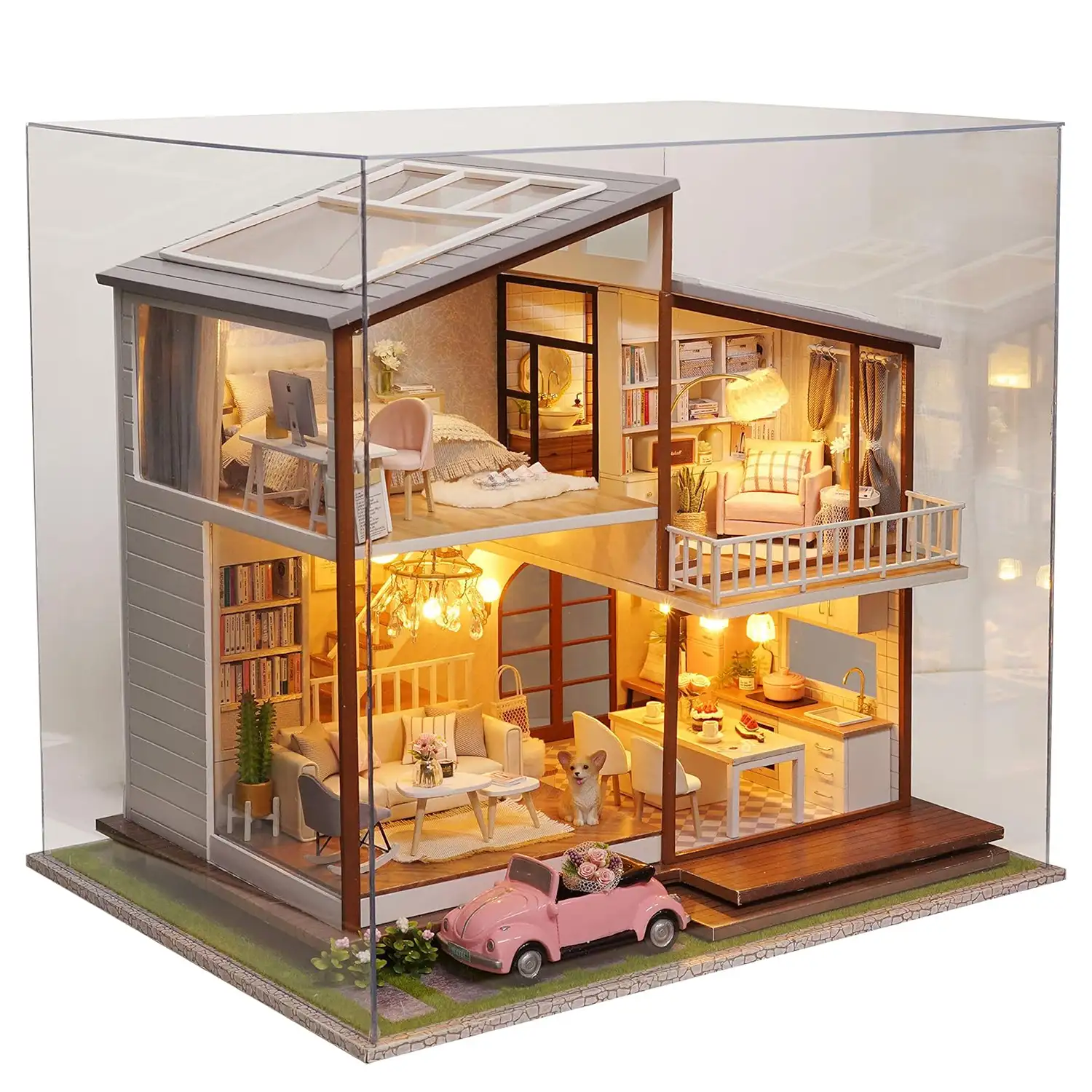 Hogar Tiempo Lento. Maqueta 3D realista con gran detalle, cubierta antipolvo y luces led.