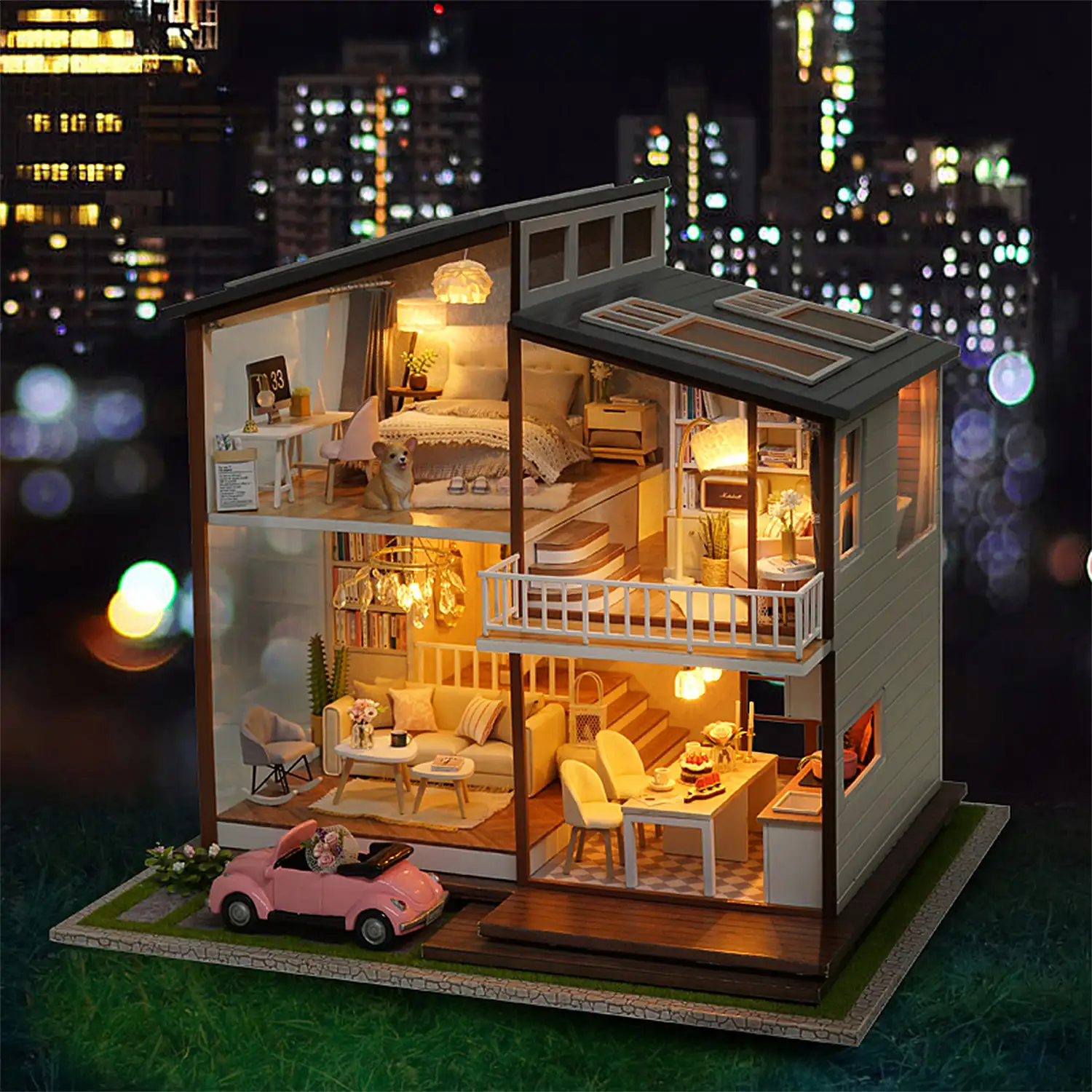 Hogar Tiempo Lento. Maqueta 3D realista con gran detalle, cubierta antipolvo y luces led.