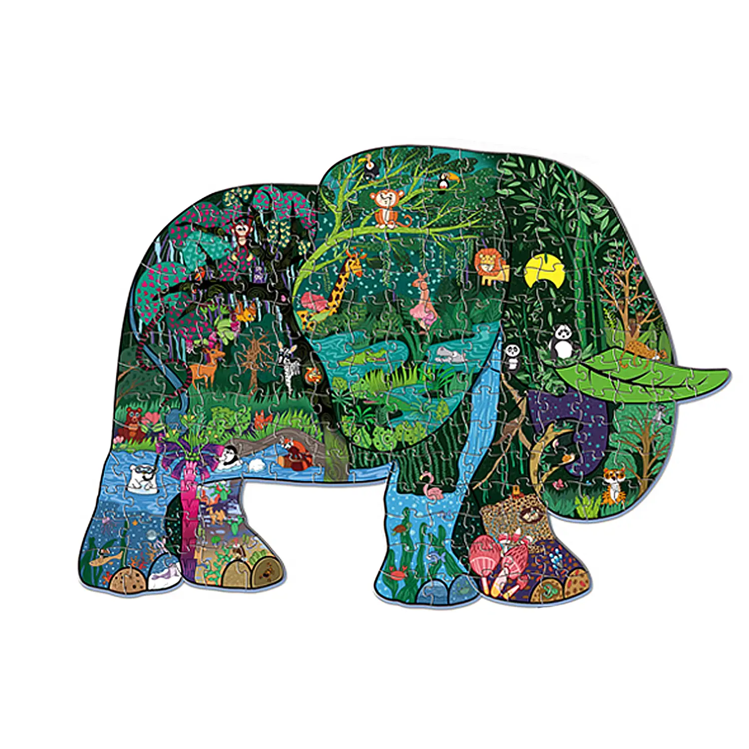 Puzle de cartón con 128 piezas. Diseño Elefante.
