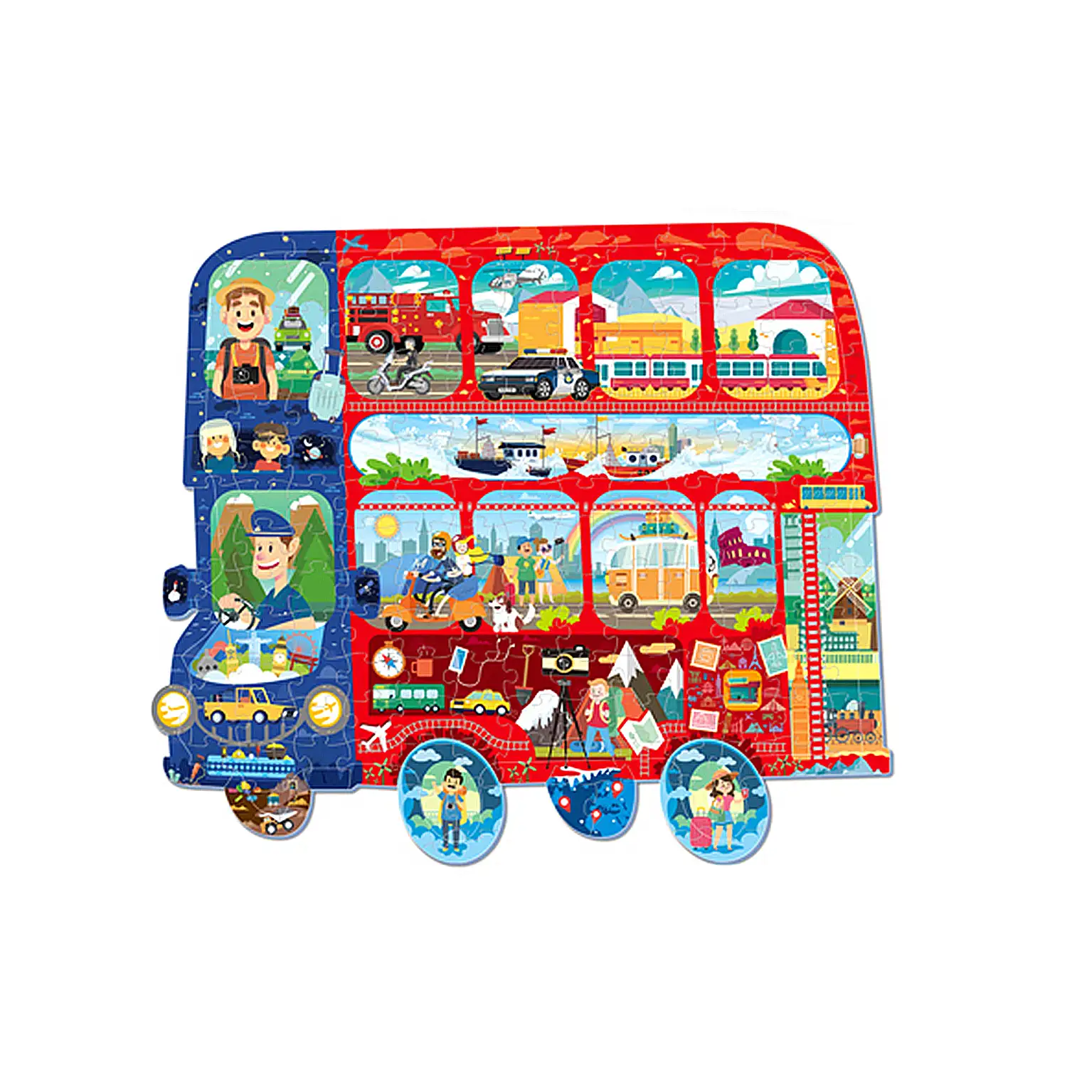 Puzle de cartón con 128 piezas. Diseño Autobus.
