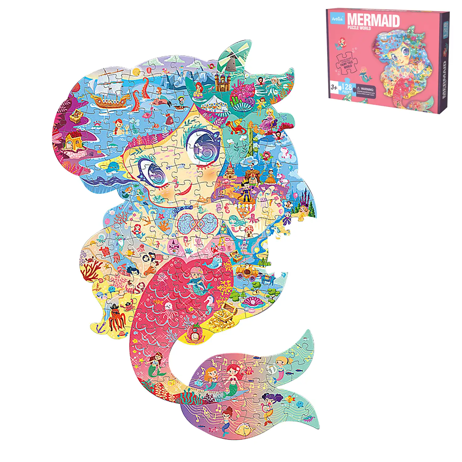 Puzle de cartón con 128 piezas. Diseño Sirena.