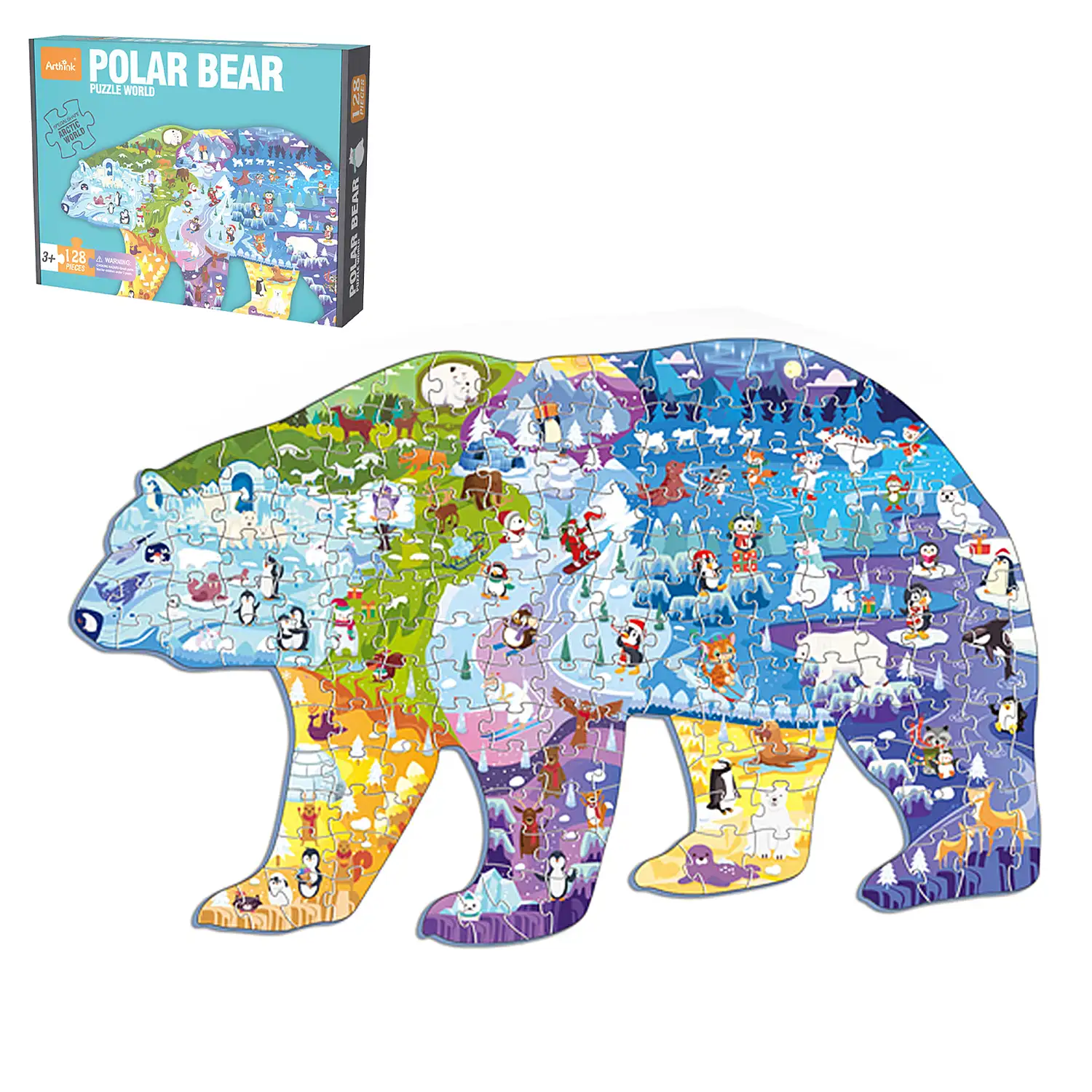 Puzle de cartón con 128 piezas. Diseño oso polar.