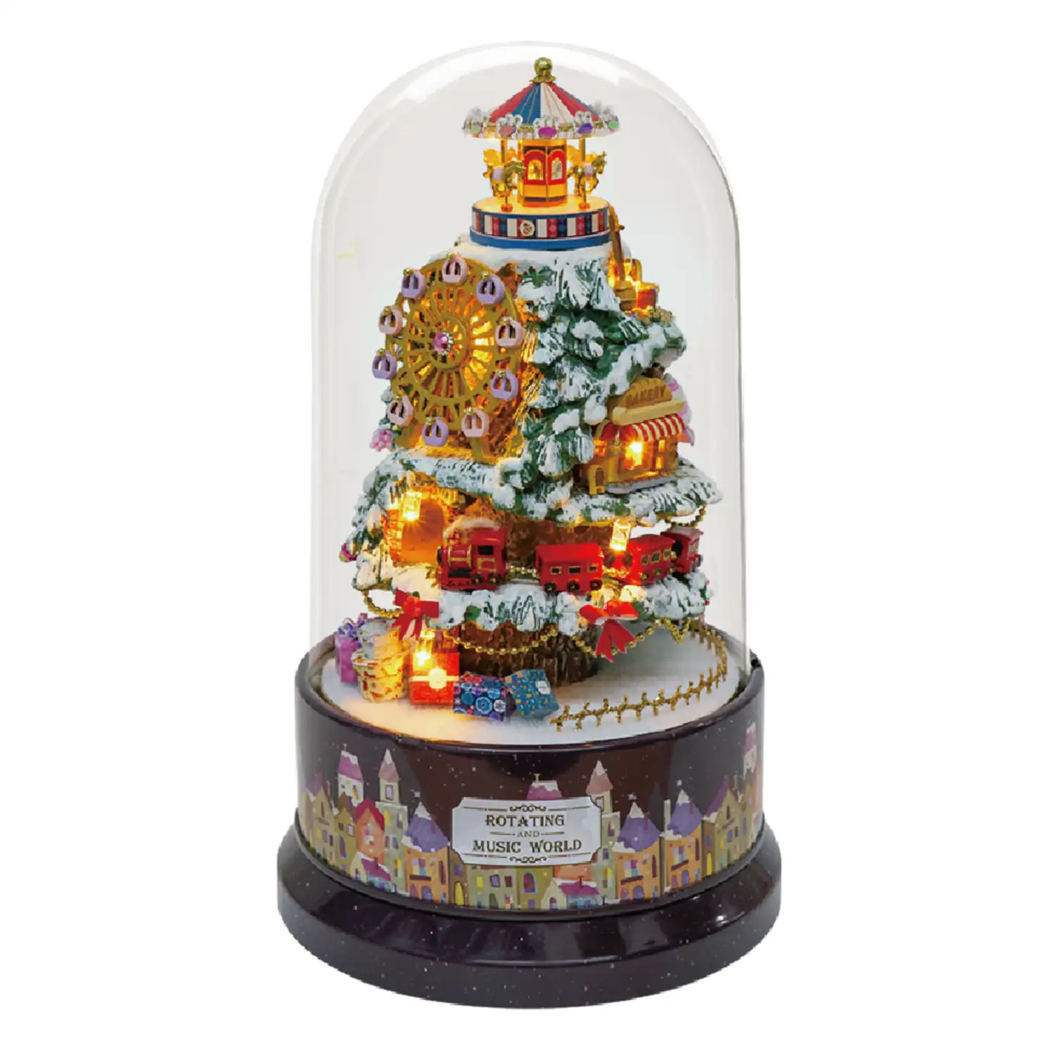 Paraíso de nieve. Maqueta 3D realista con gran detalle, cubierta antipolvo, luces led y base giratoria con música.