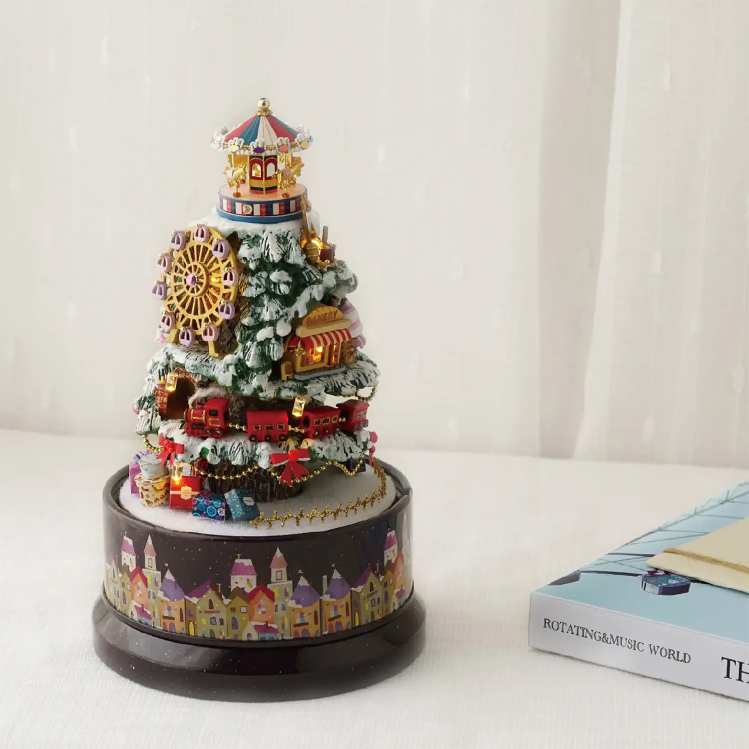 Paraíso de nieve. Maqueta 3D realista con gran detalle, cubierta antipolvo, luces led y base giratoria con música.