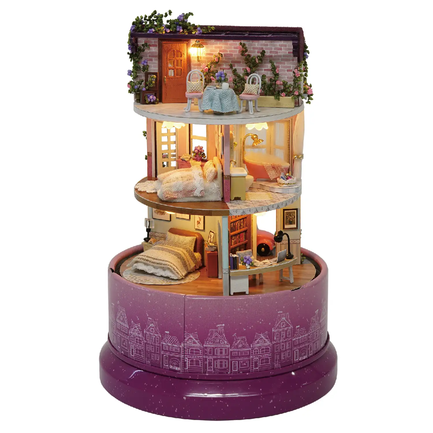 Encontrando Hogar. Maqueta 3D realista con gran detalle, cubierta antipolvo, luces led y base giratoria con música.