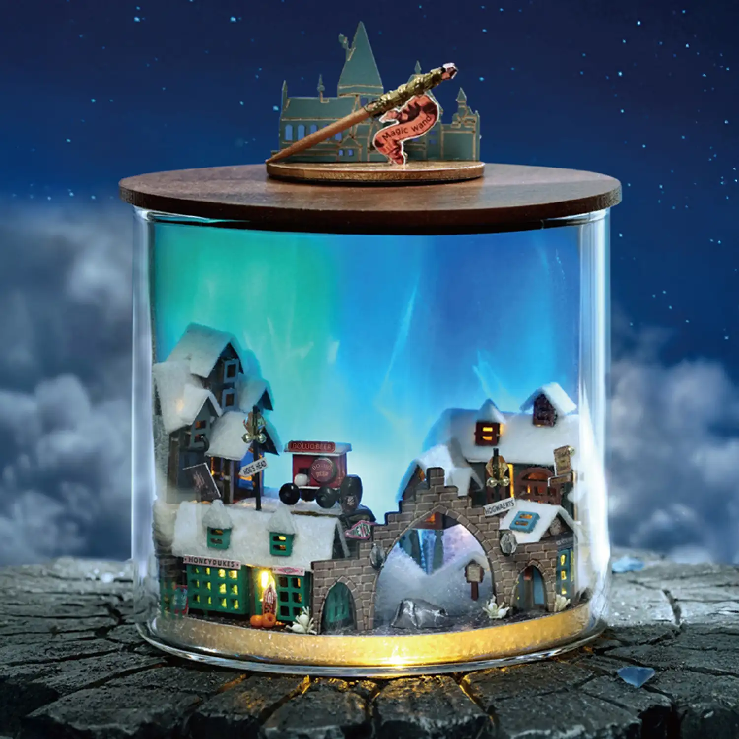 Colección Botellas de Ensueño, Luz Mágica. Maqueta 3D realista con gran detalle y luces led.