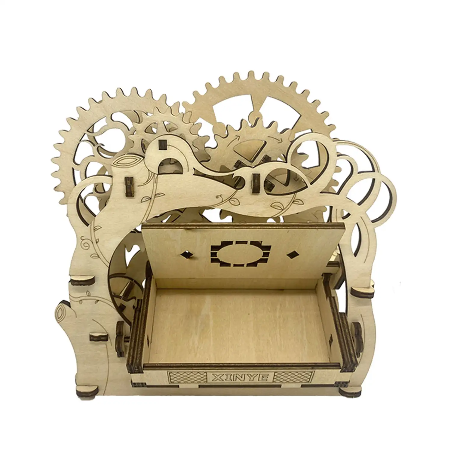 Maqueta de Madera 3D, con movimiento mecánico diseño de Estuche mecánico para tarjetas de visita.